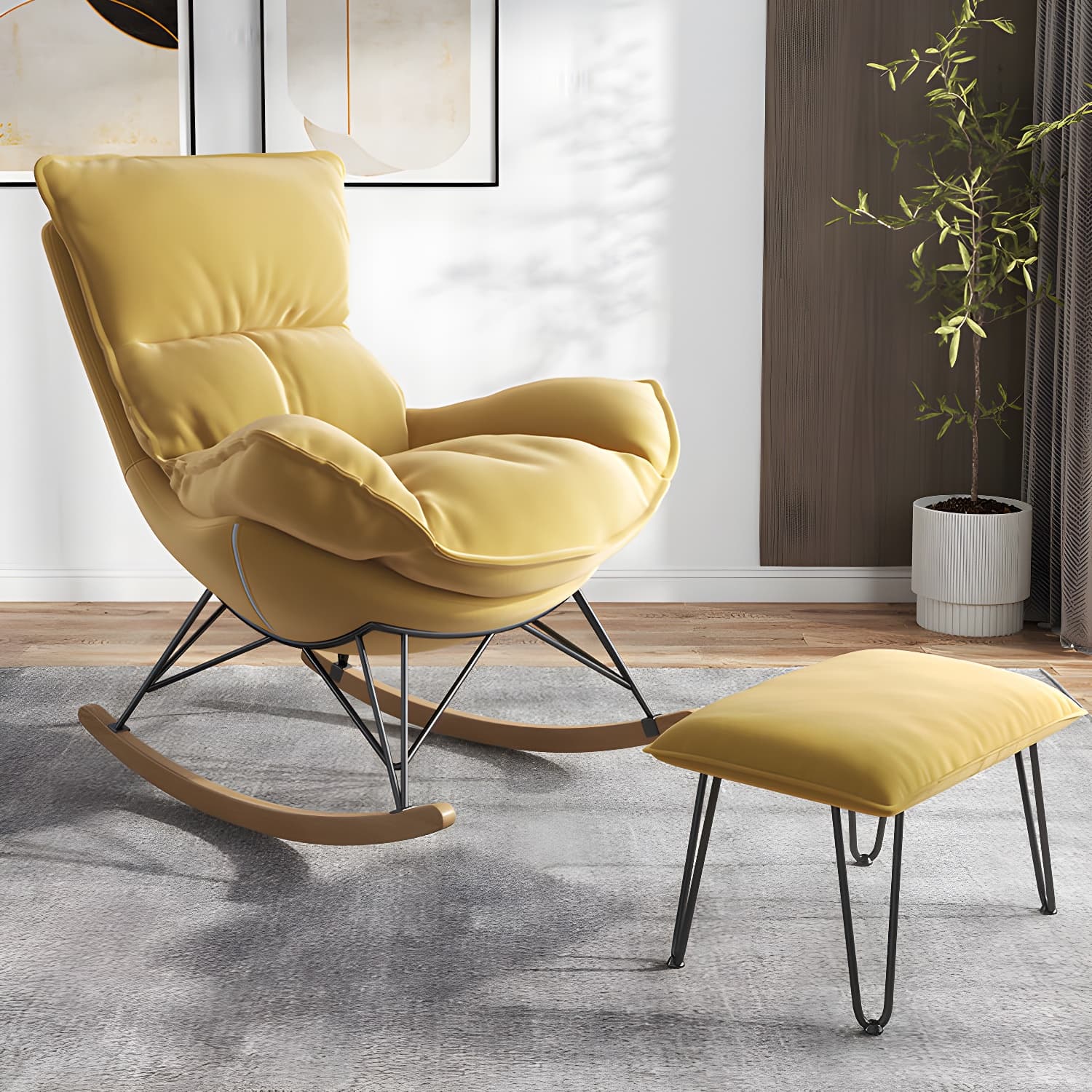 Upholstered Rocker Chair Living Room Rocking Chair with Padded Seat thumbnail 12