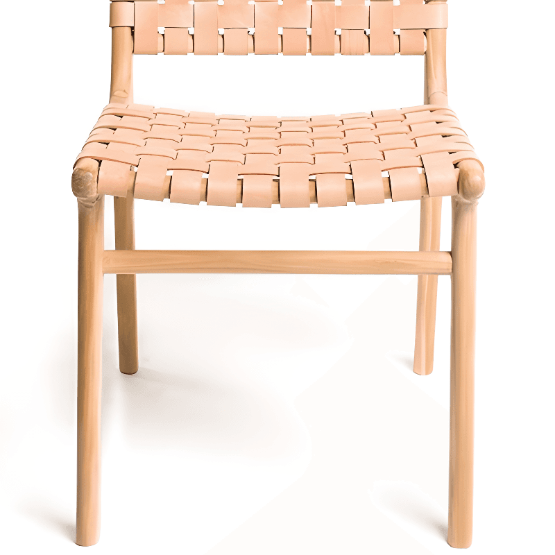 Modish Stable Genuine Leather/Rope/Faux Leather Woven Side Chair with Wood Framed Open Back and Natural Finish/Brown Base thumbnail 10
