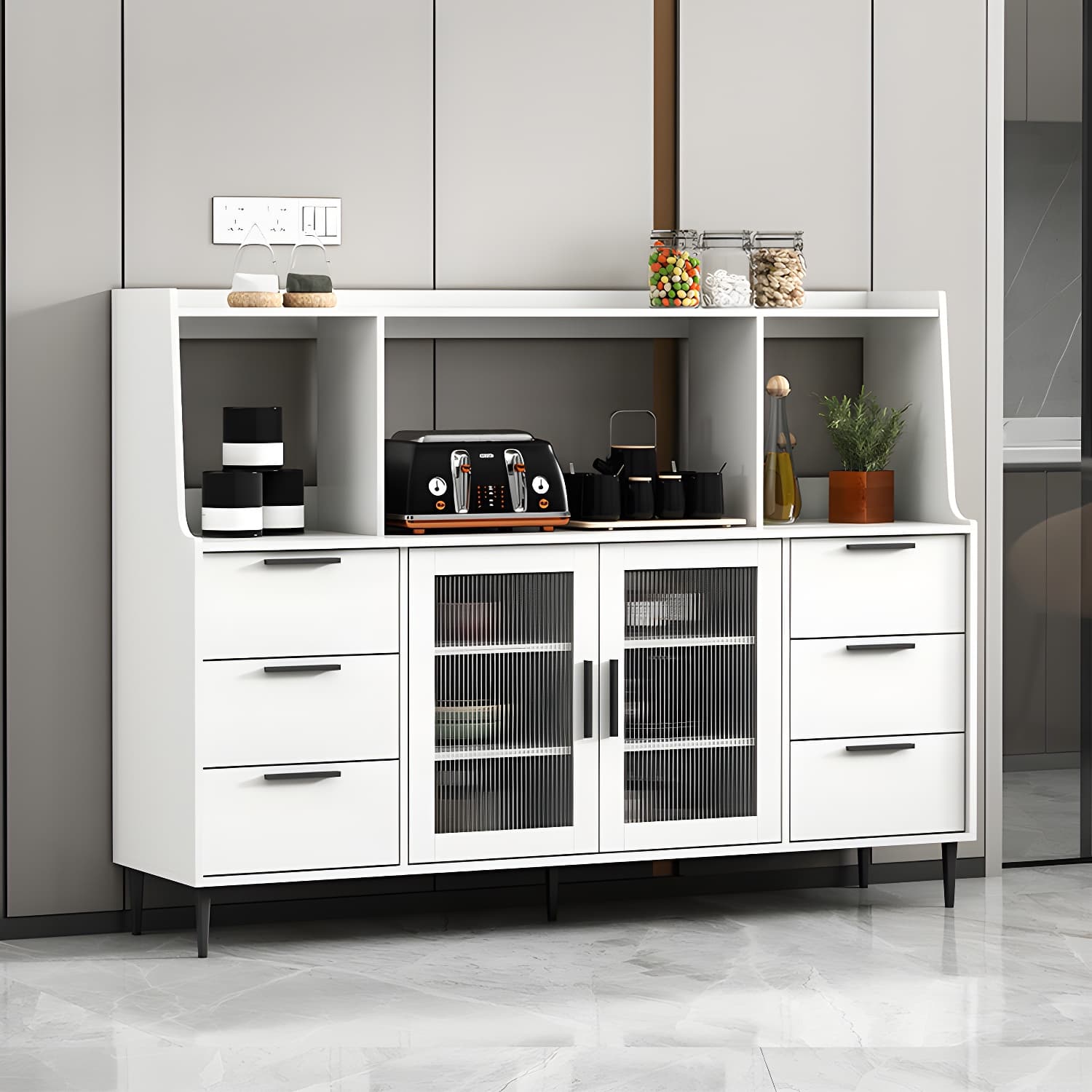 Contemporary Wood Sideboard 50-inch Height Cupboard for Living Room - image 5