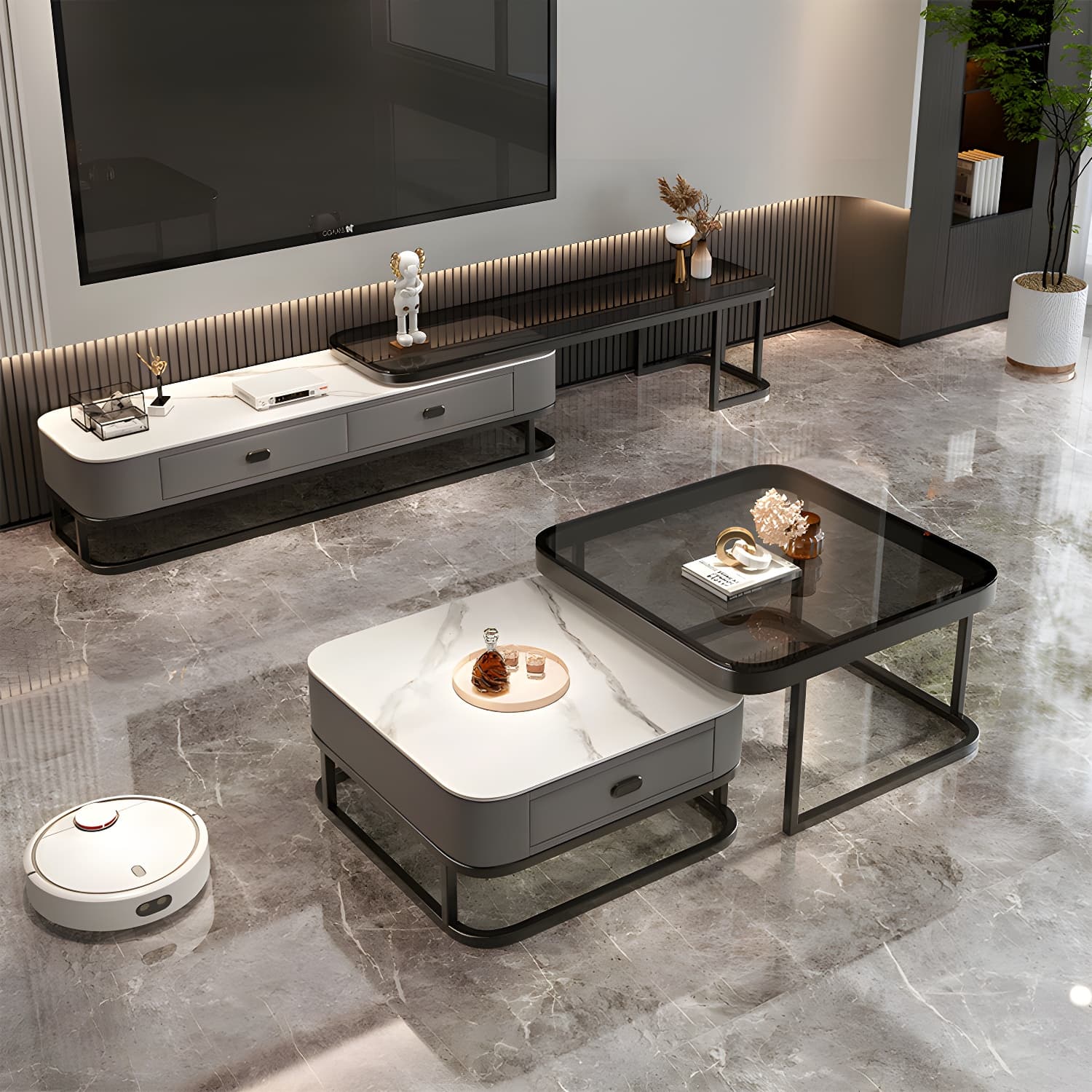 Slate Coffee Table Square 2 Nesting Coffee Table Set for Living Room thumbnail 17