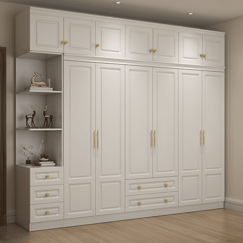 White Minimalist Lumber Wardrobe Closet with Soft Close Drawer, Soft Close Door, Interior Shelves, and Clothing Rod thumbnail 3