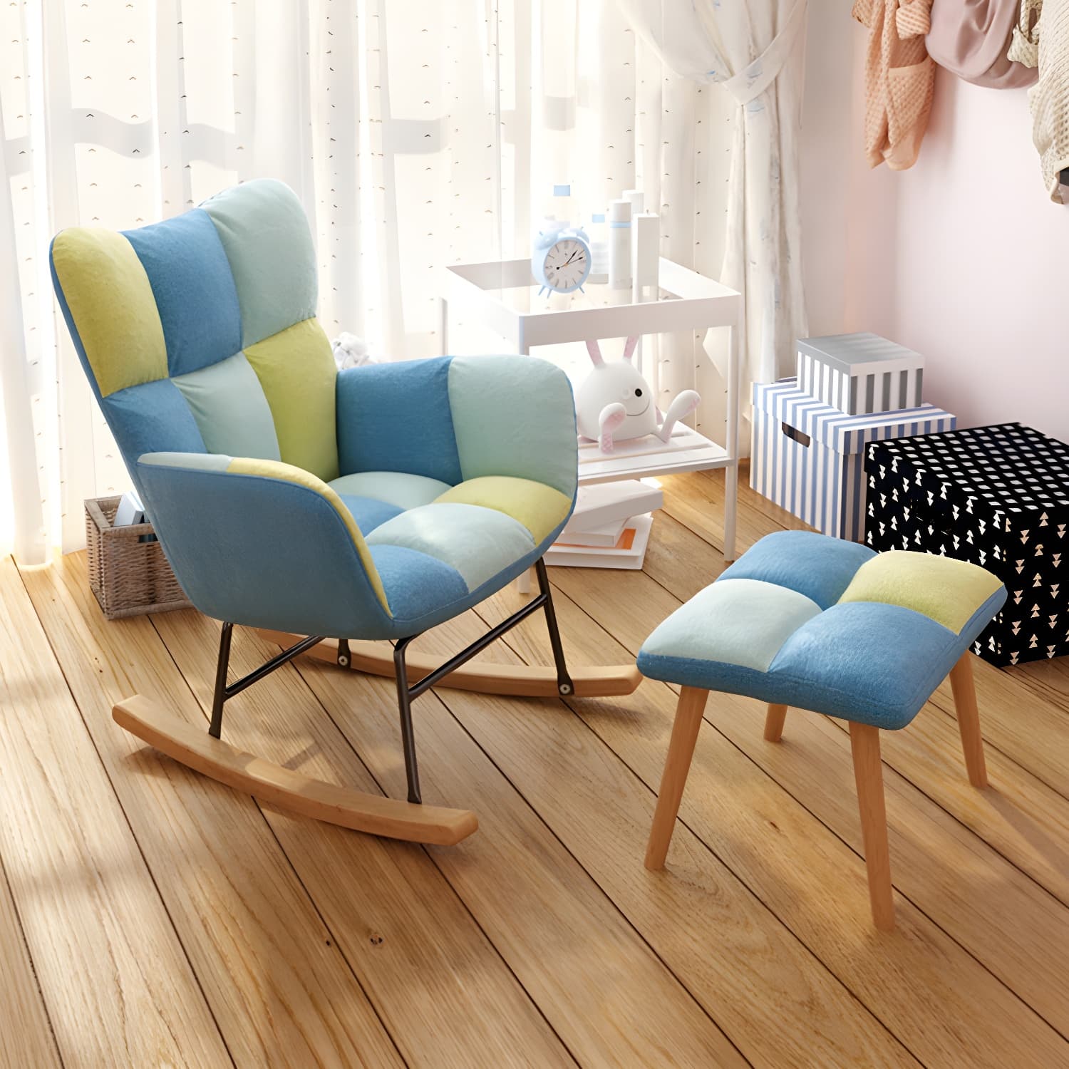 Modern Rocker Chair Upholstered Dark Legs Glider Button-Tufted thumbnail 14