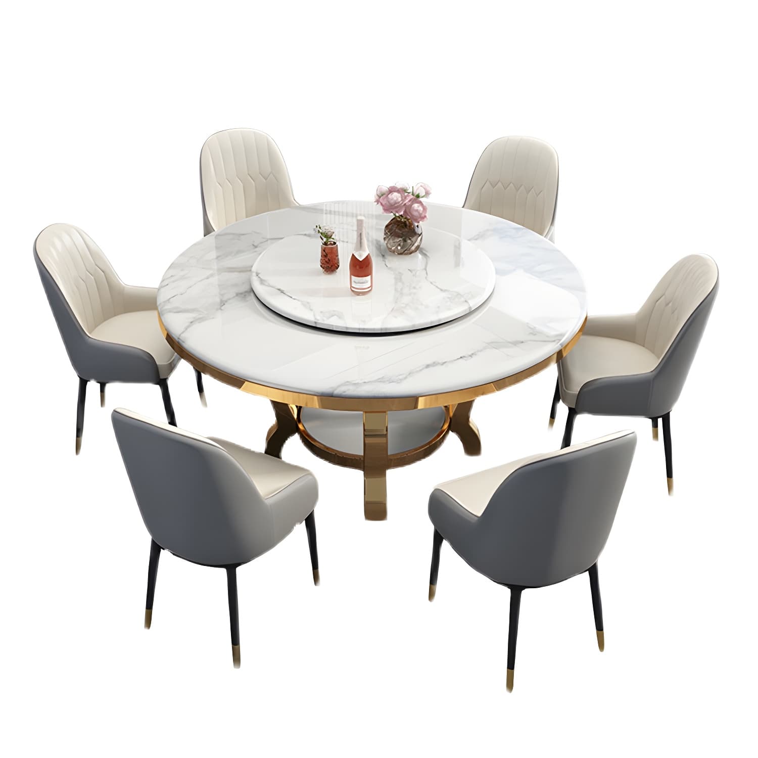 Kitchen 1/7/9/11 Pcs Dining Set with Round Dinette Table and Leather Chairs thumbnail 11