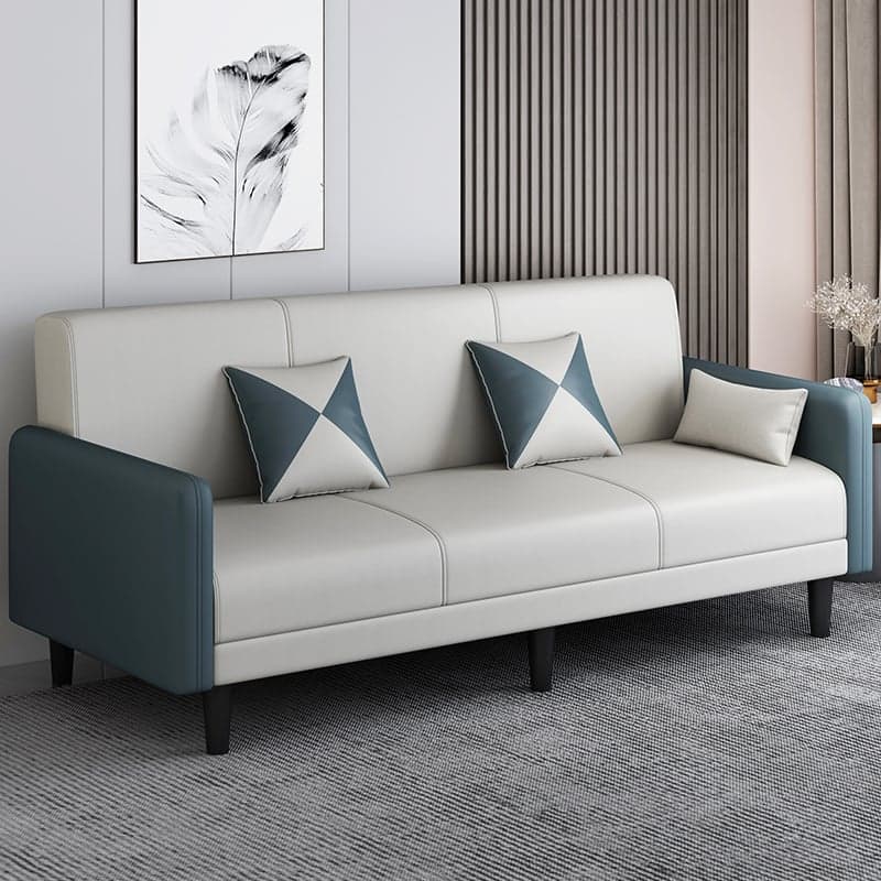 Convertible Sofa in Gray/Cerulean/Off-White with Armrest and 3 Pillows thumbnail 7
