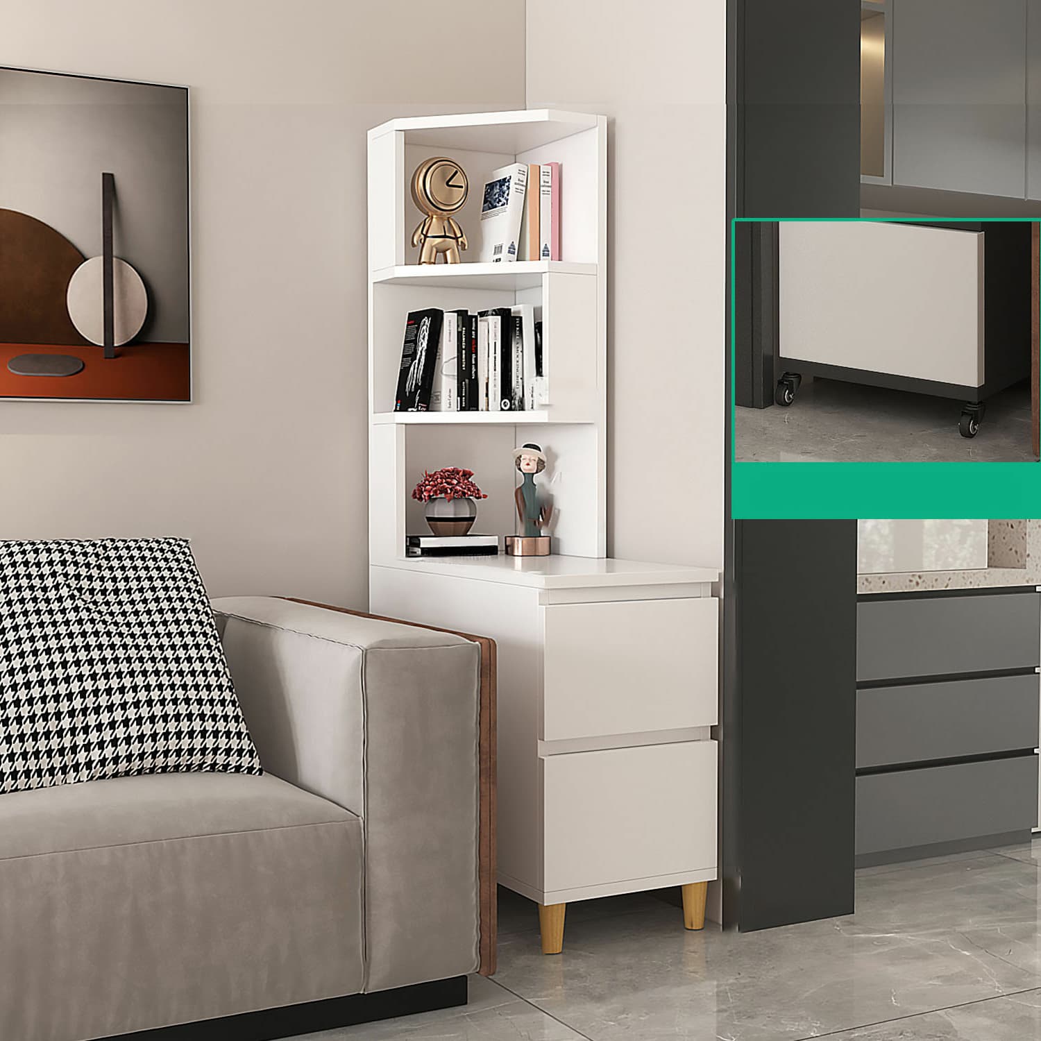 31" Wide Contemporary Corner 2 - Drawer Accent Chest with Shelves thumbnail 3