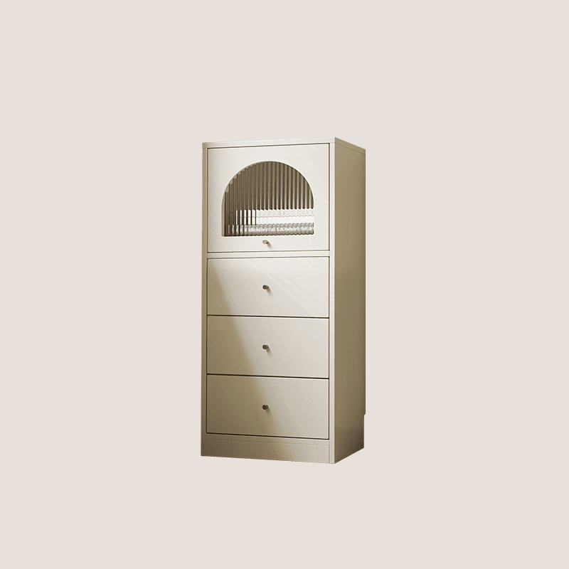 Chalk Trendy Composite Wood Semainier with Shelves, Hutch, and 6/5/4 Drawers in Vertical Orientation