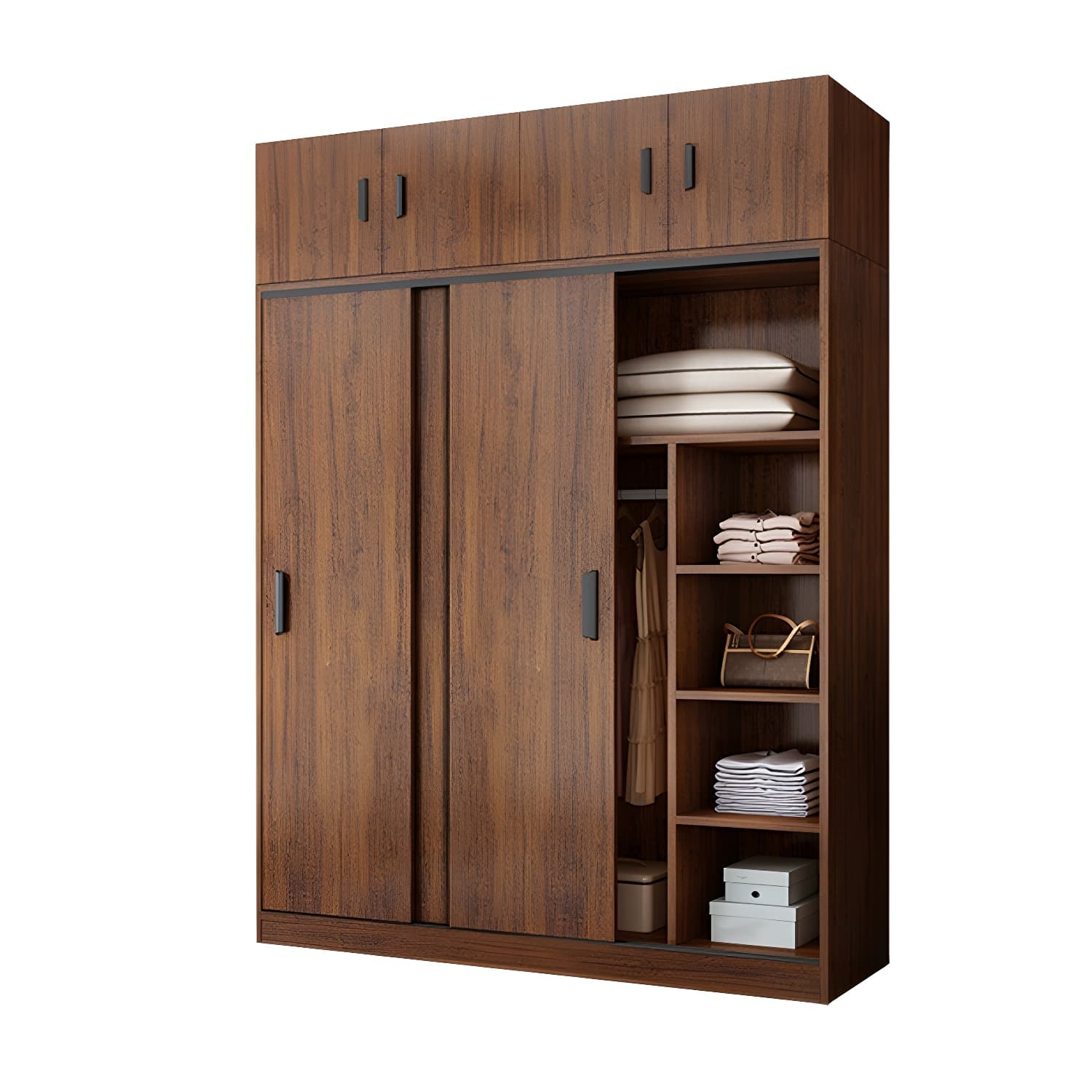 Contemporary Brown Wood Wardrobe Armoire with Clothing Rod & Shelves thumbnail 5