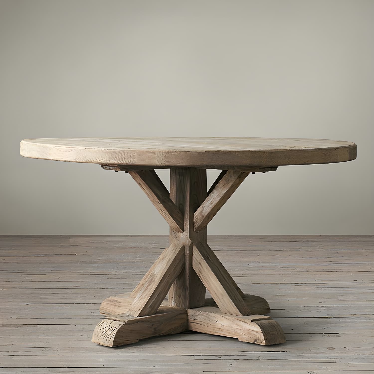 Distressed Solid Wood French Country Round Dining Table for Kitchen & Dining thumbnail 1