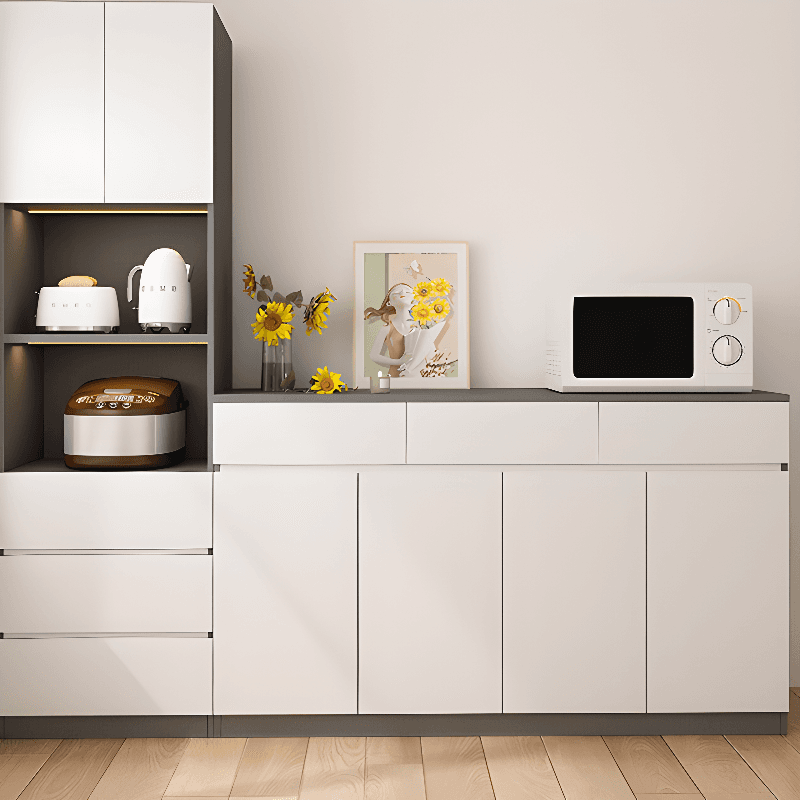 Simple Sideboard with Multiple Drawers, Closet Cabinet, Standard and Narrow Sizes, 1 or 2 Shelves, Wood Countertop, 2 to 5 Doors thumbnail 7