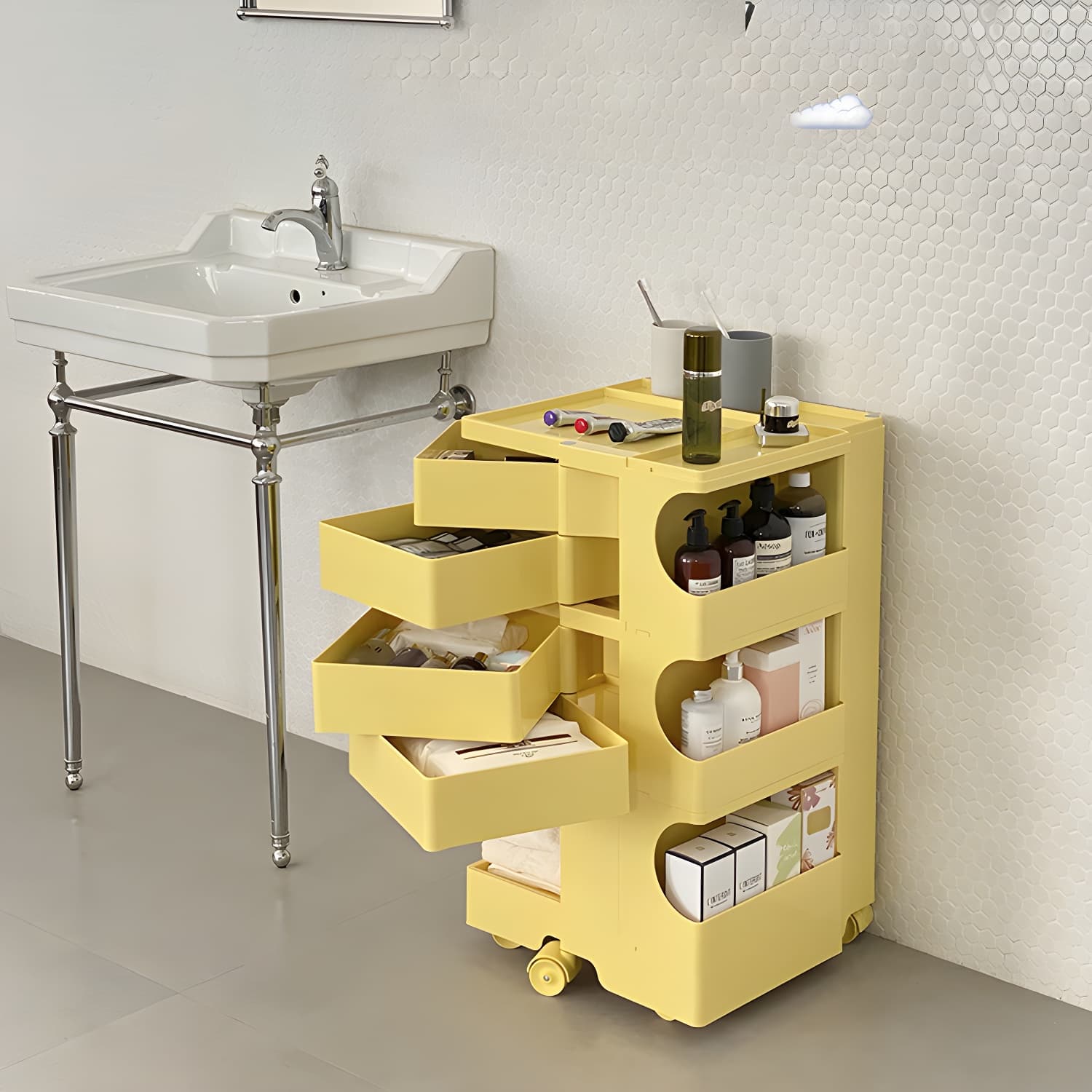 Modern Plastic Night Table Open Storage Night Stand with Wheels thumbnail 12