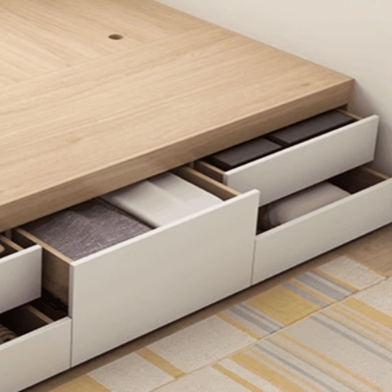 Wood Color Platform Storage Bed with Timber Bed Panel in a Modern Simple Style thumbnail 6