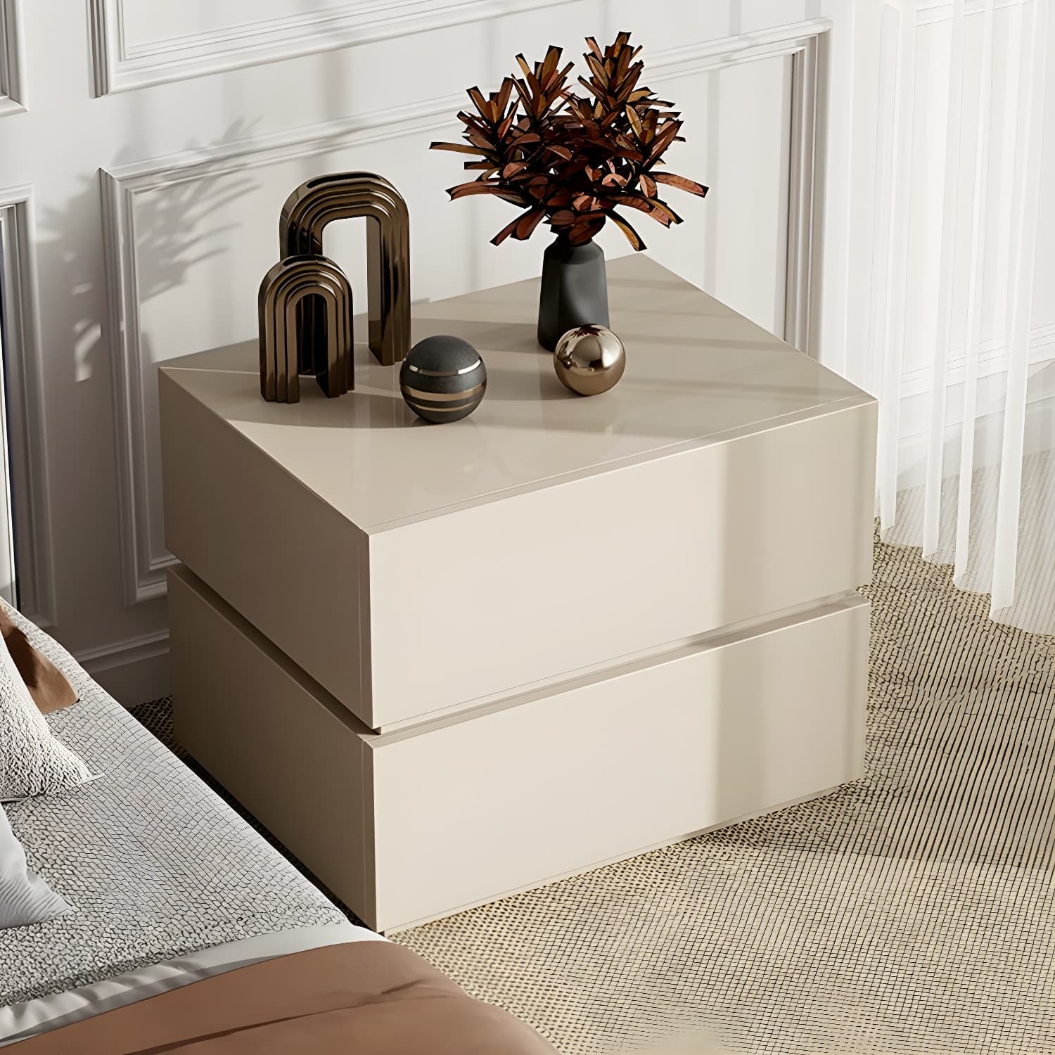 Contemporary Drawer Storage Wooden Accent Table Nightstand 15.7" Wide thumbnail 7