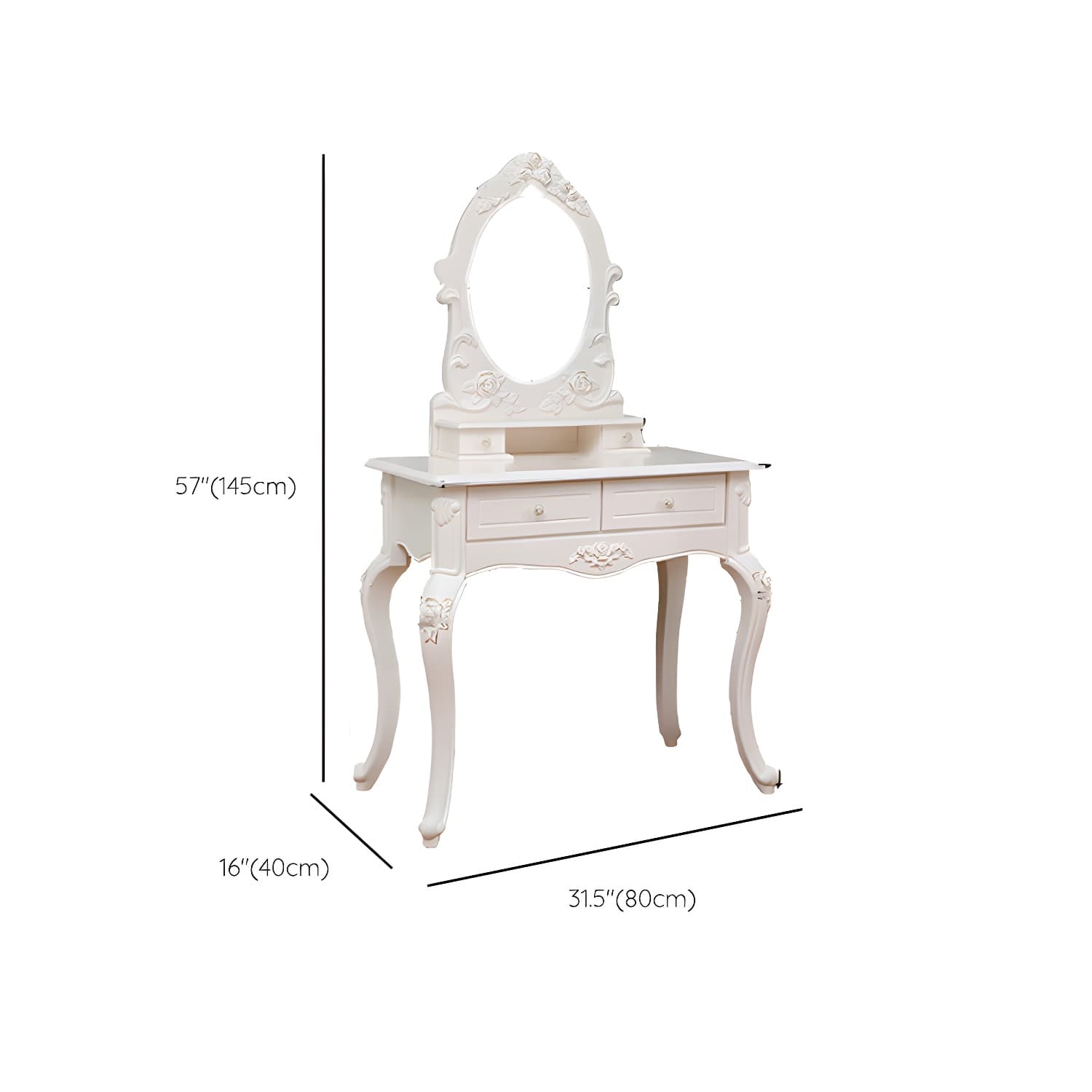 Victorian Bedroom With Drawer Mirror Solid Wood Makeup Vanity Set thumbnail 22