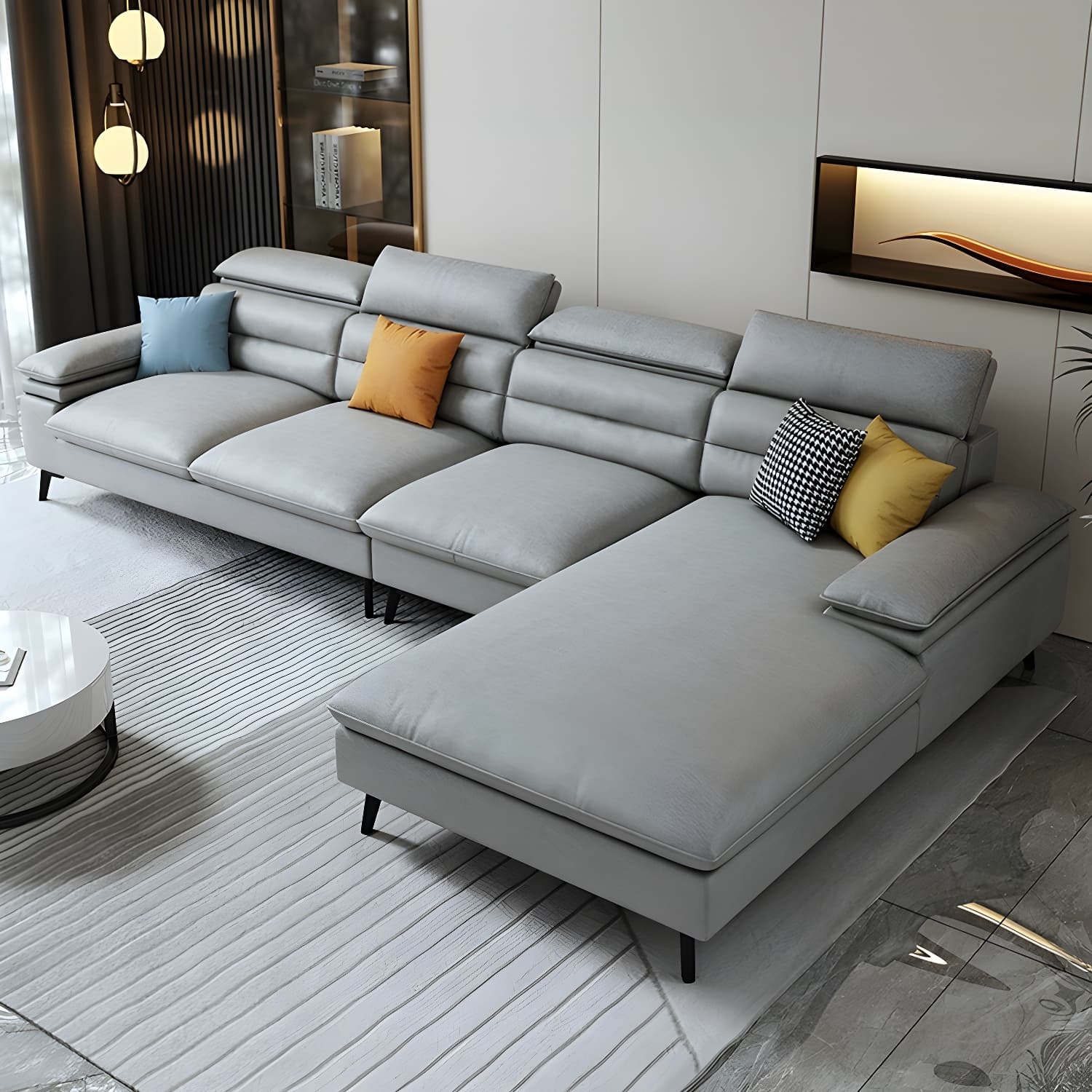 Modern L-Shape Sofa Chaise in Tech Cloth with Stationary Design and 3 Piece Set thumbnail 13