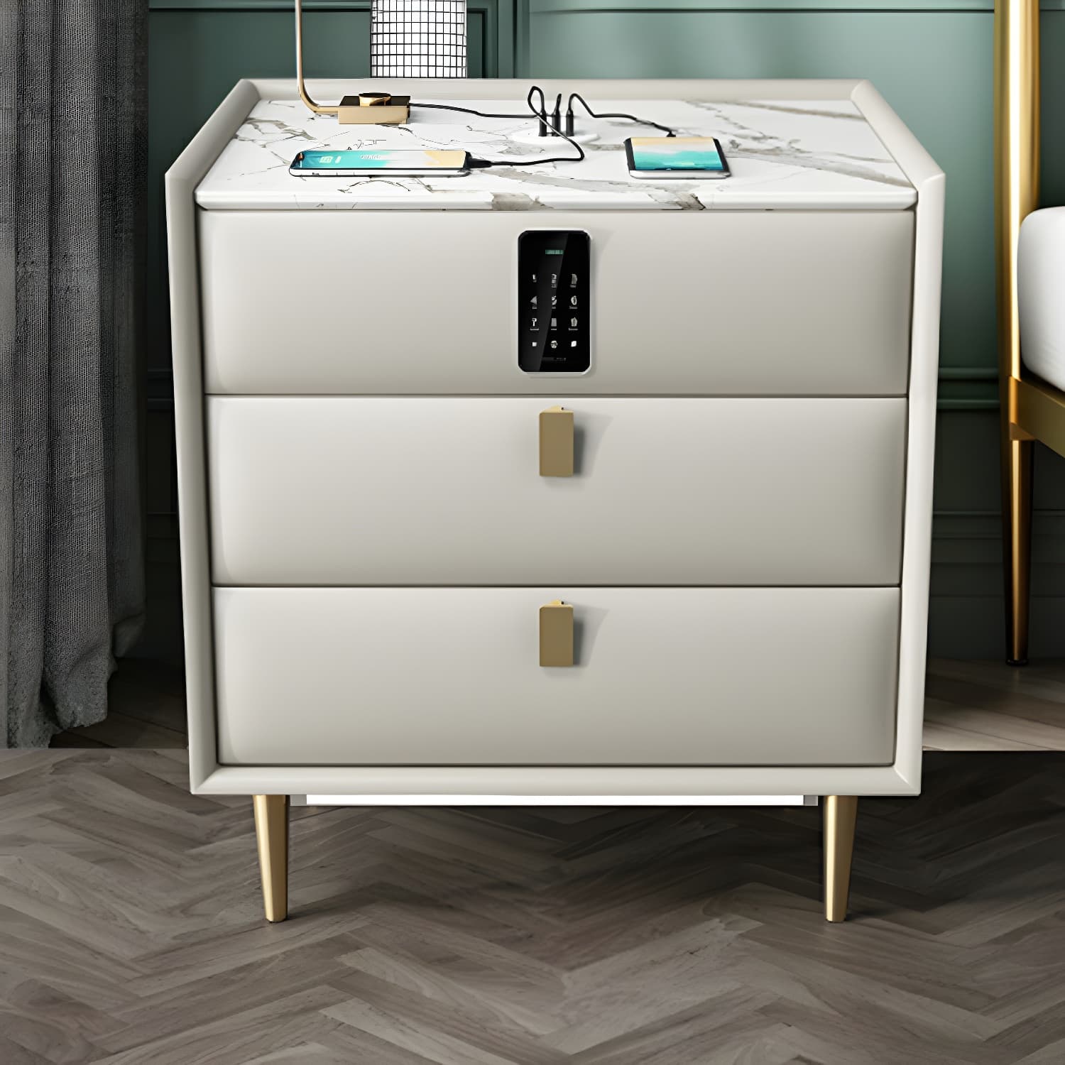 Modern Faux Leather Nightstand with Drawer Storage in Standard Height thumbnail 10