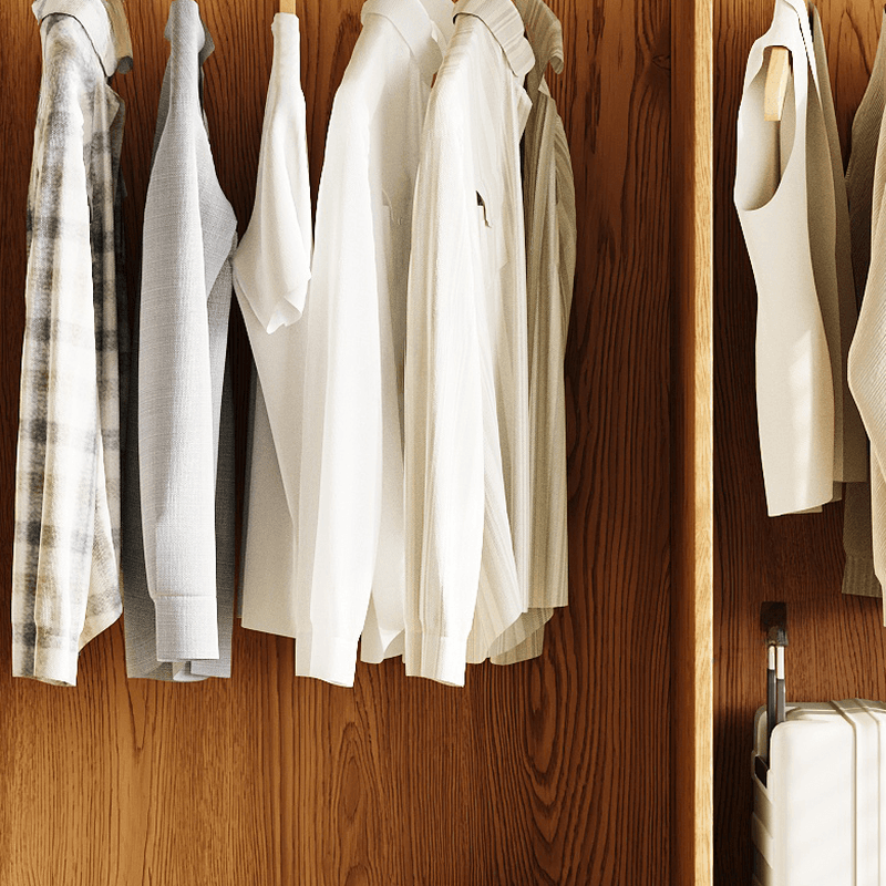 Wood Grain Minimalist Manufactured Wood Wardrobe Closet with 2 Drawers, Soft Close Door, Interior Shelves, and Clothing Rod thumbnail 2