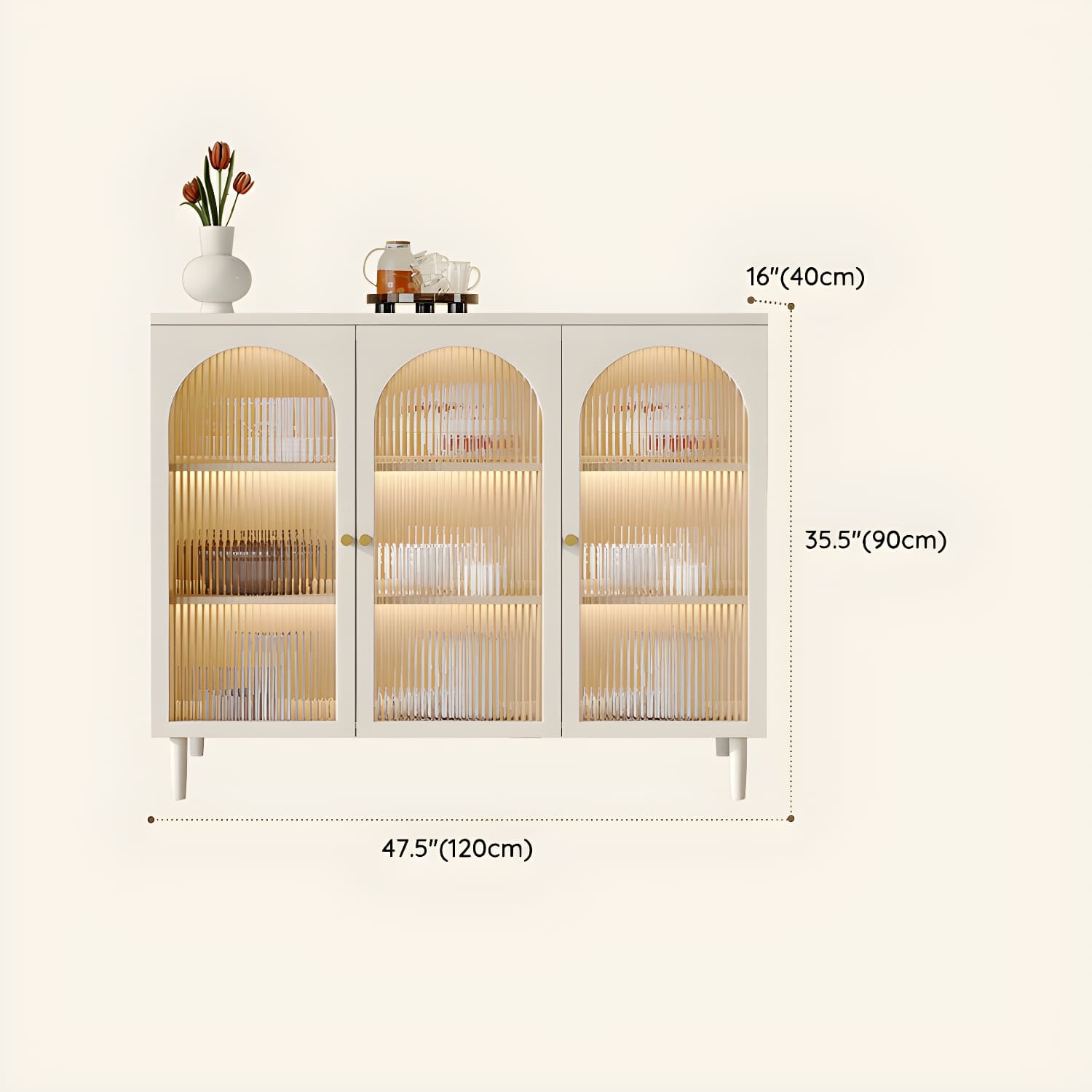 White Modern Sideboard Credenza with Cabinets and Reserve Installation Holes, Full Assembly Required thumbnail 16
