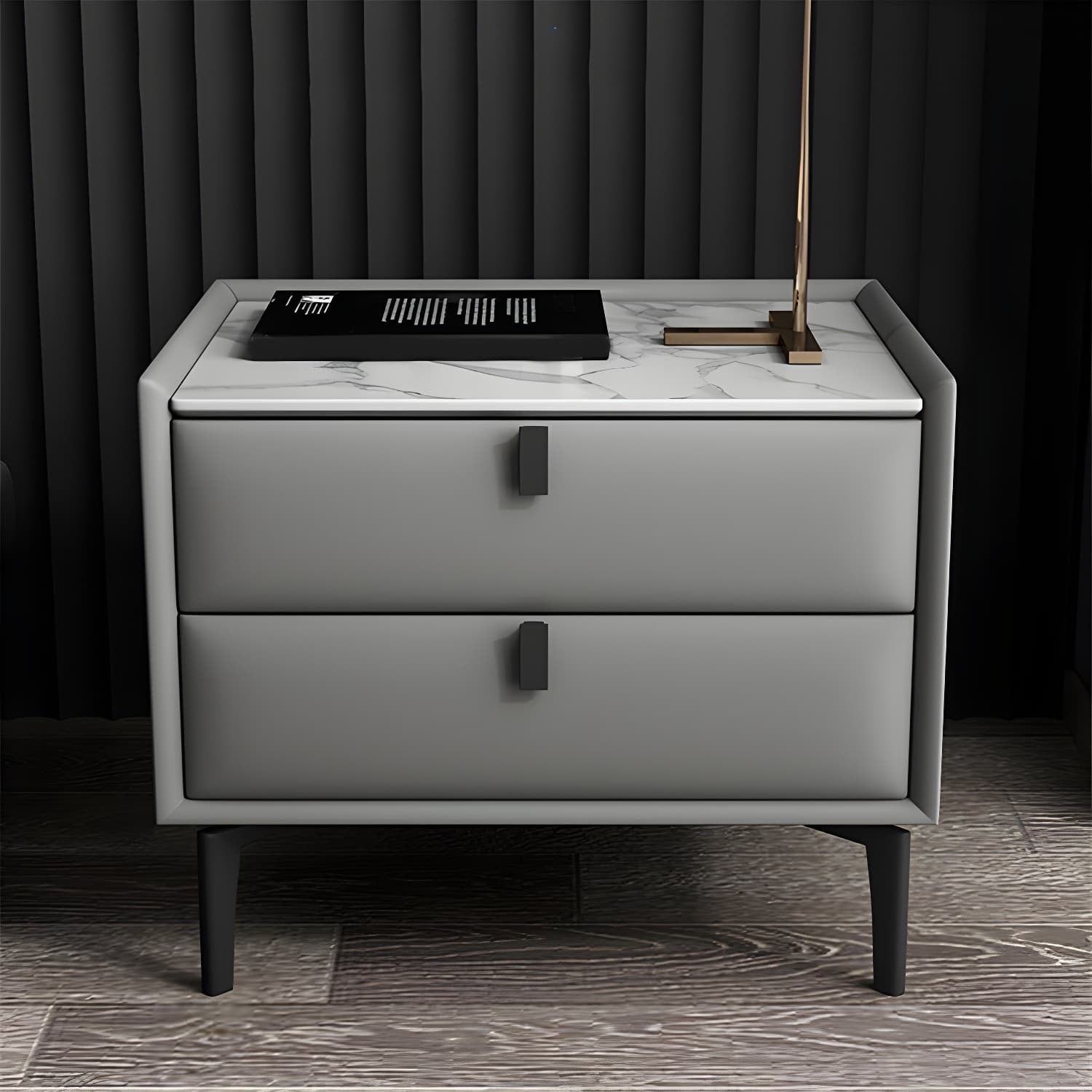 Solid Wood Bedside Table, Modern 2 - Drawer Stone Top Nightstand thumbnail 11