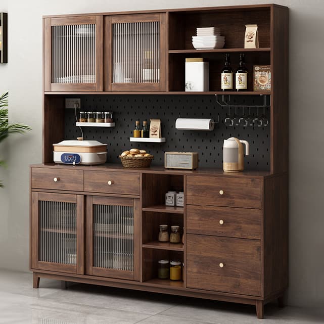 Contemporary Wood Buffet with Glass Doors and 3 Storage Drawers thumbnail 5
