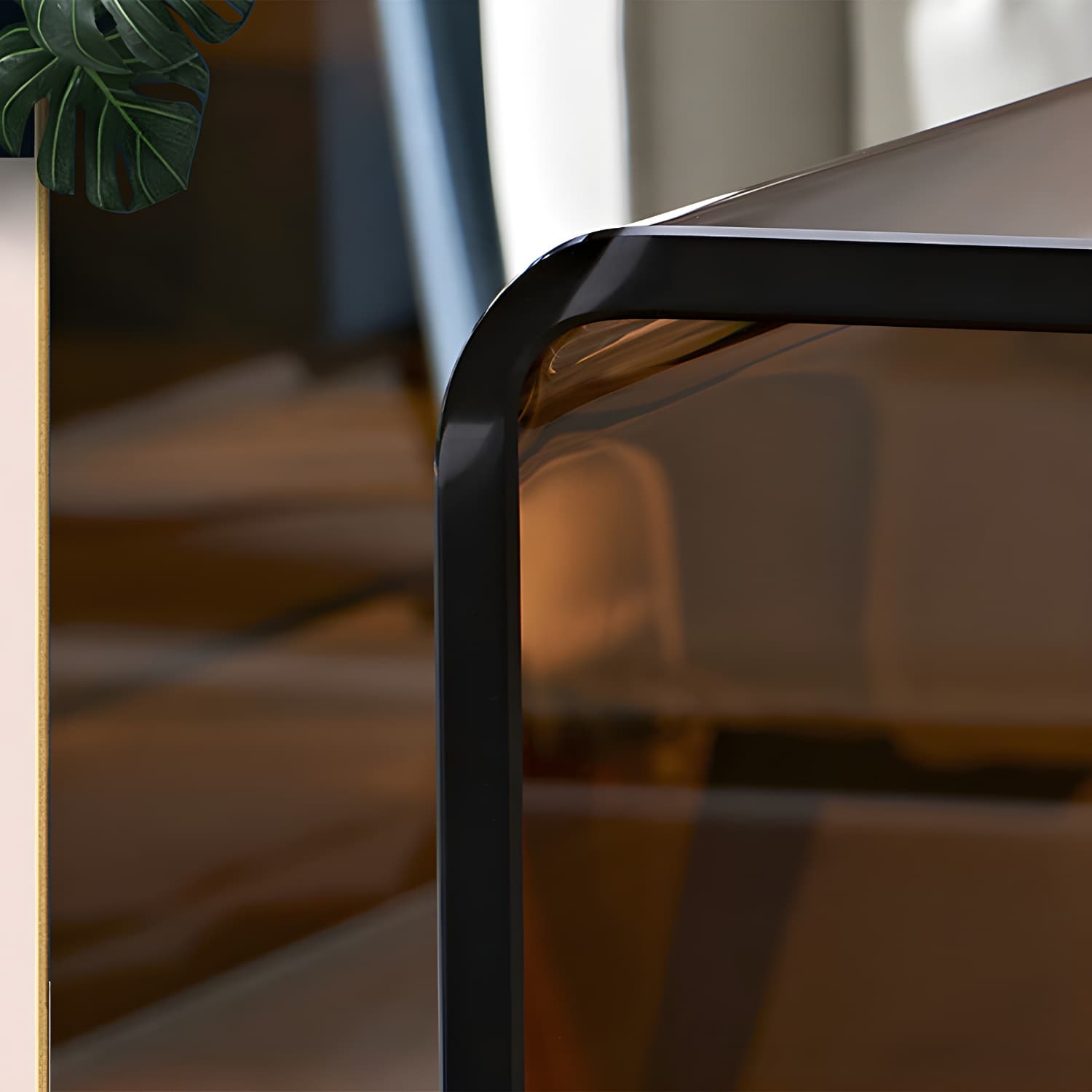 Brown Glass Sled Coffee Table Modern Rectangular 1 Single Cocktail Table thumbnail 7