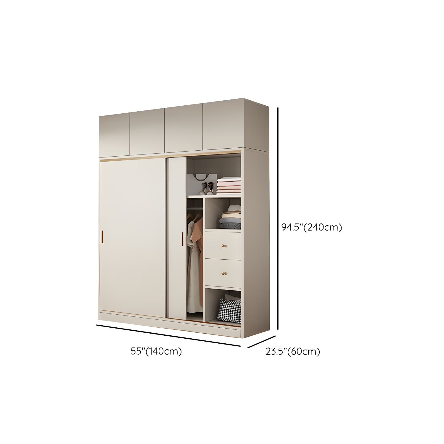 Modern White Wood Wardrobe Armoire with Sliding Doors and Soft Close Drawers thumbnail 21