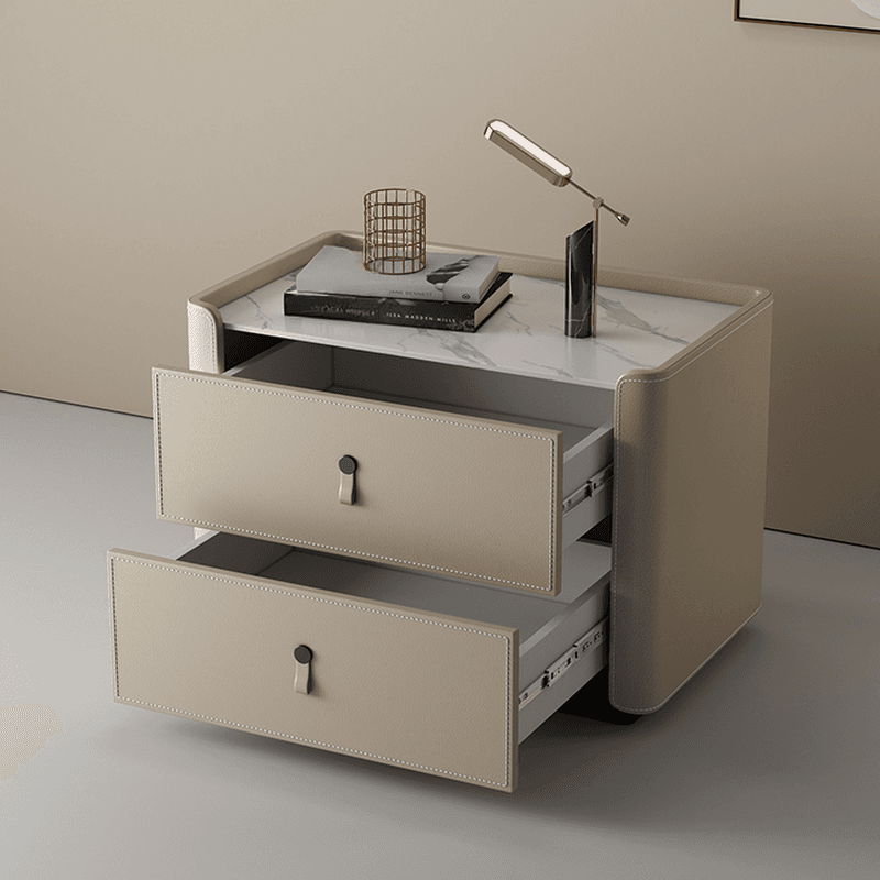 Modish 2 Tiers Drawer Storage Bedside Table with Stone Countertop thumbnail 10