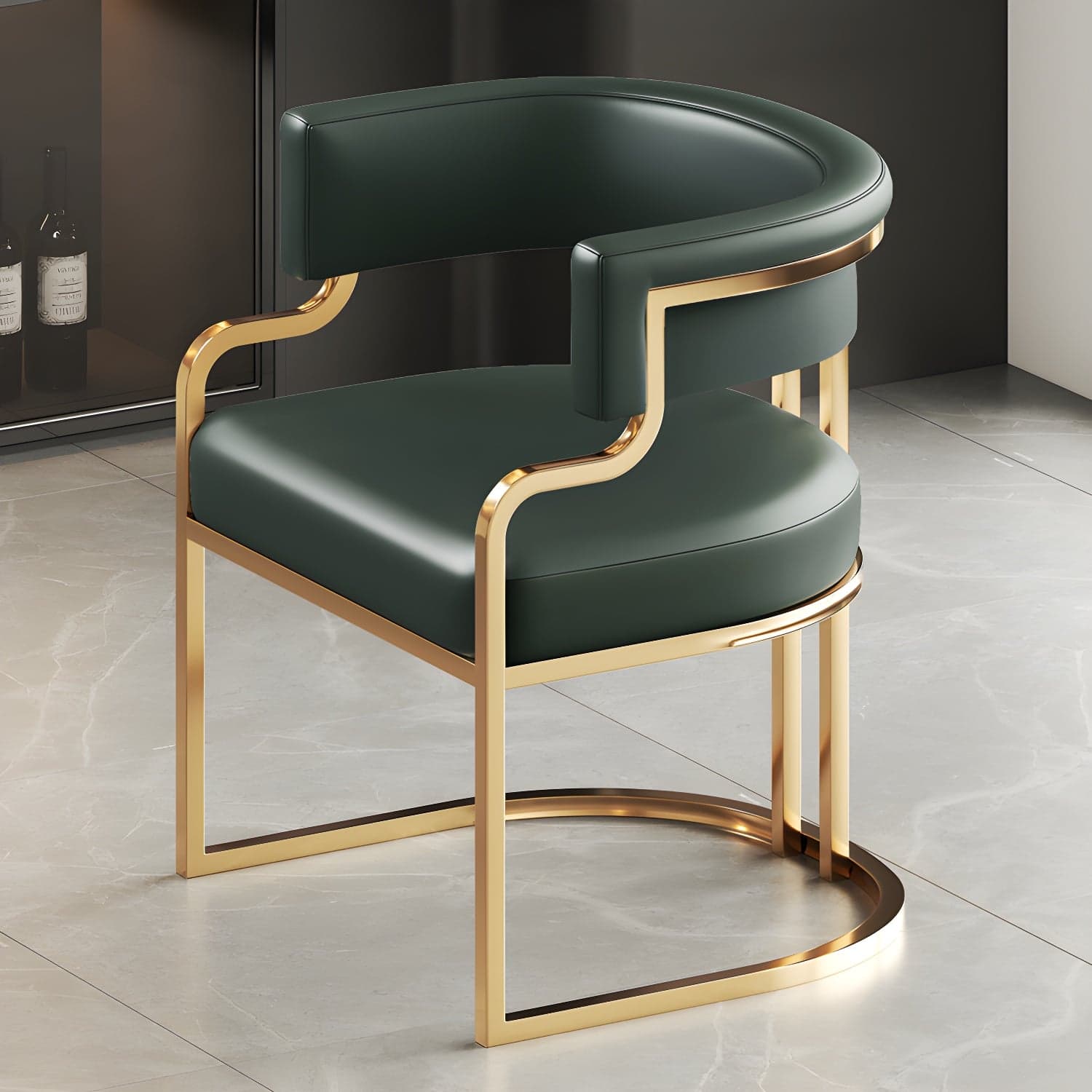 Faux Leather Dining Chairs Glam Style Open Back Armless Chair for Dining Room thumbnail 3