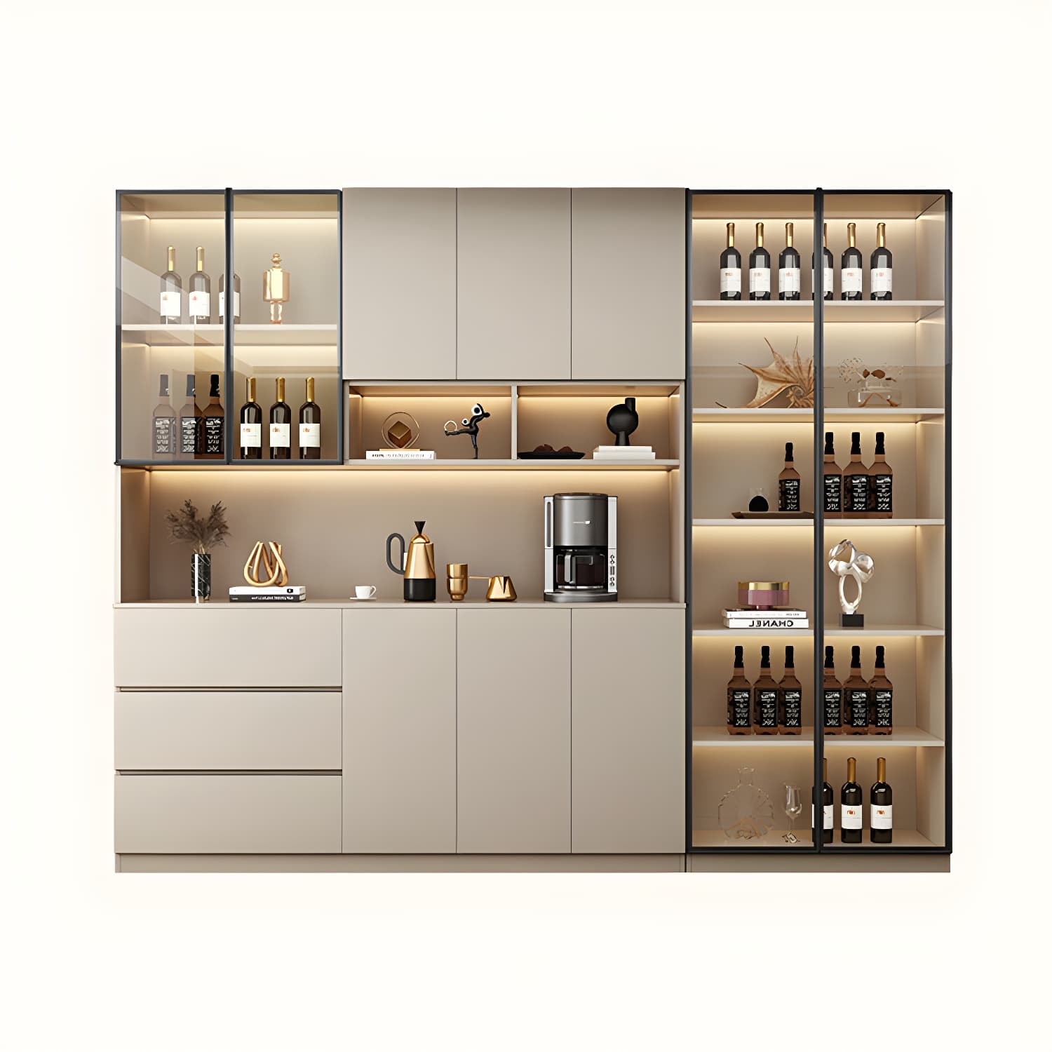 Contemporary Champagne Engineered Wood Shelves Included Sideboard with Doors thumbnail 11