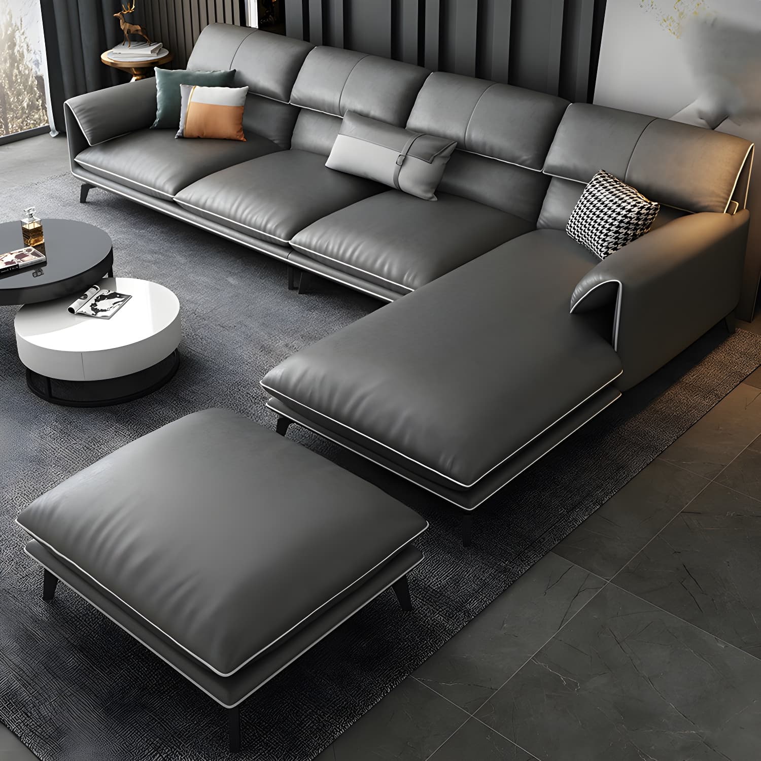 Modern Gray Stationary Sectional Sofa with Wood Frame and Pillow Top Arm thumbnail 11