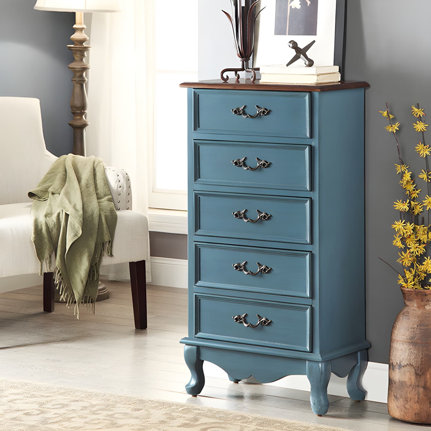 Bedroom Storage Chest Wooden Nautical Vertical Chest with Drawers thumbnail 11