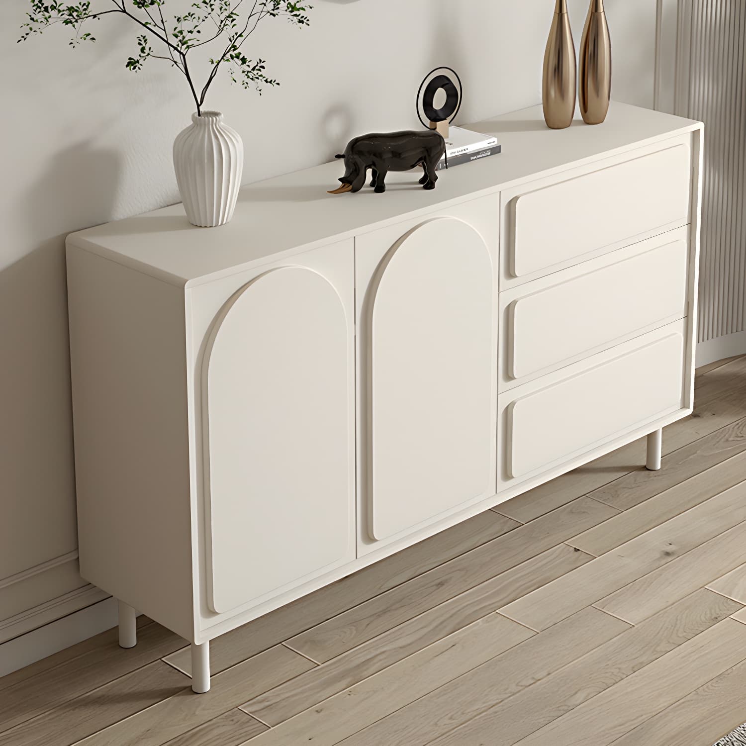 37.4"Tall White Wooden Cabinet , 3- Drawer Rectangle Accent Cabinet thumbnail 3