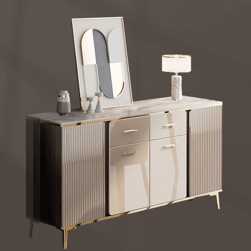 Luxury Off White Sideboard with Faux Marble Countertop and Standalone Design