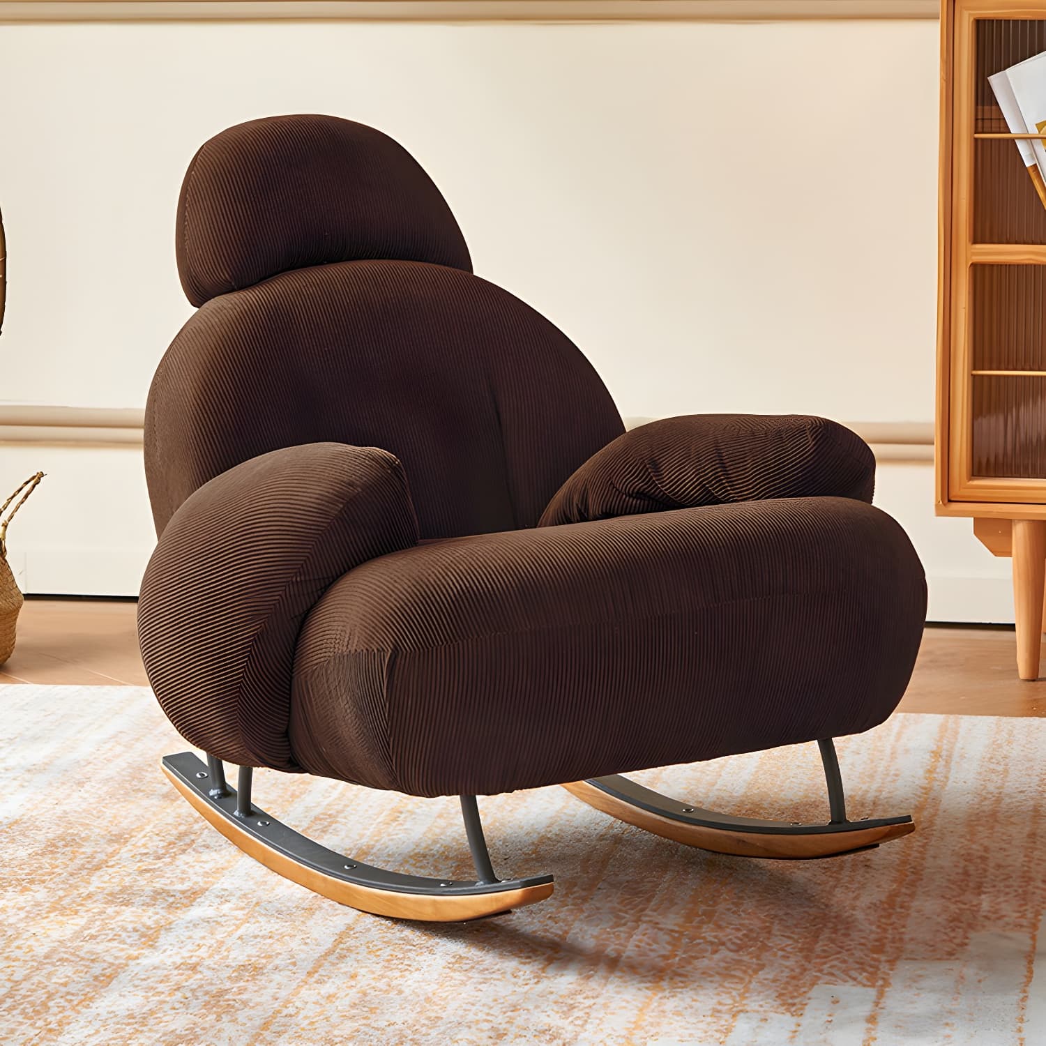 Rocking Accent Chair Solid Wood Contemporary Living Room Spindle thumbnail 12