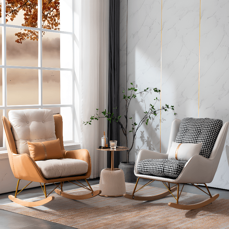 Contemporary Resistant To Dirt Upholstered Rocking Seat with Natural Wood & Metal Base and Recessed Arm thumbnail 12
