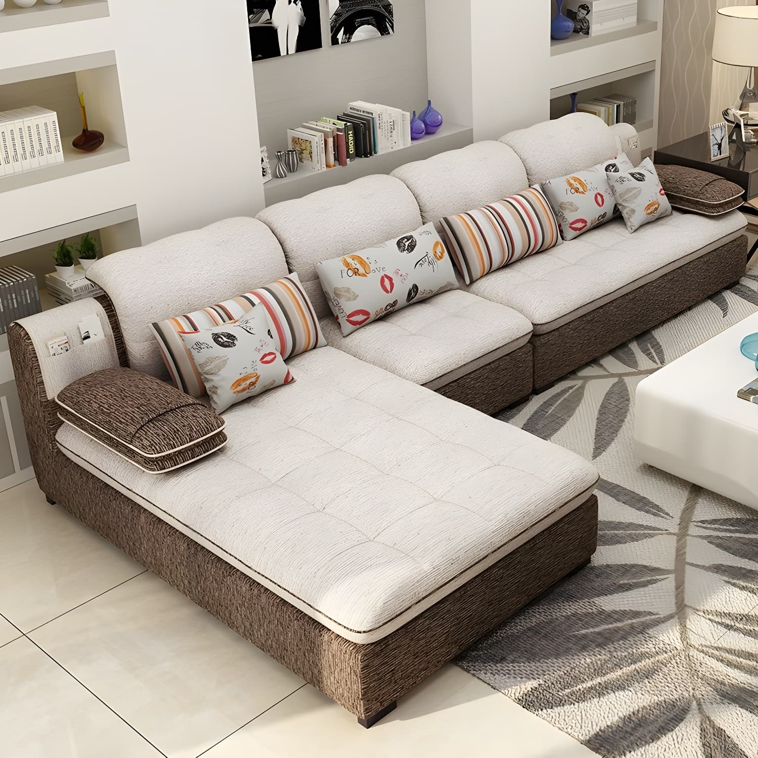 Modern Wood Frame L-Shaped Stationary Sofa Chaise with Adjustable Headrest and Storage Included thumbnail 5
