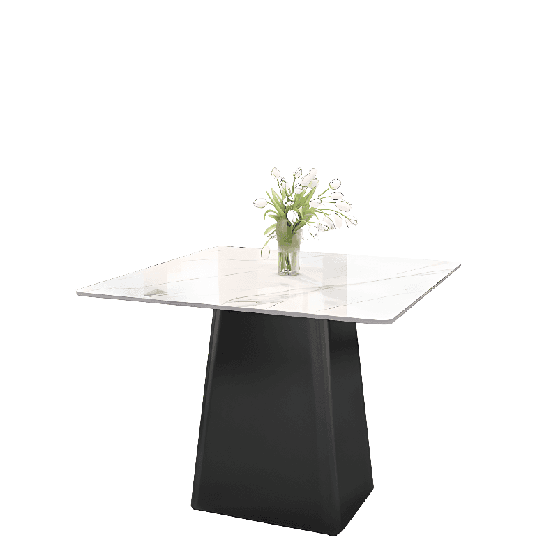 5-piece Square Slate Dining Table Set with Stump Base, Upholstered Back, Padded Chair for 4 People thumbnail 10