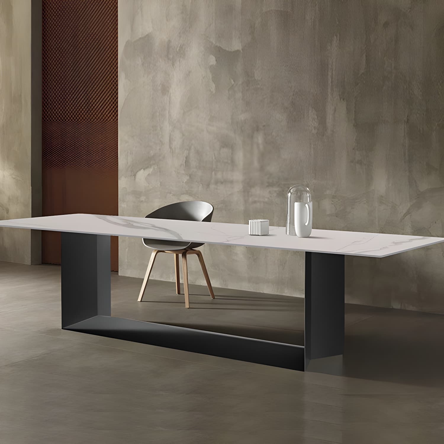 Rectangular Sintered Stone Dining Table Modern Furniture with Steel Base for Home thumbnail 10