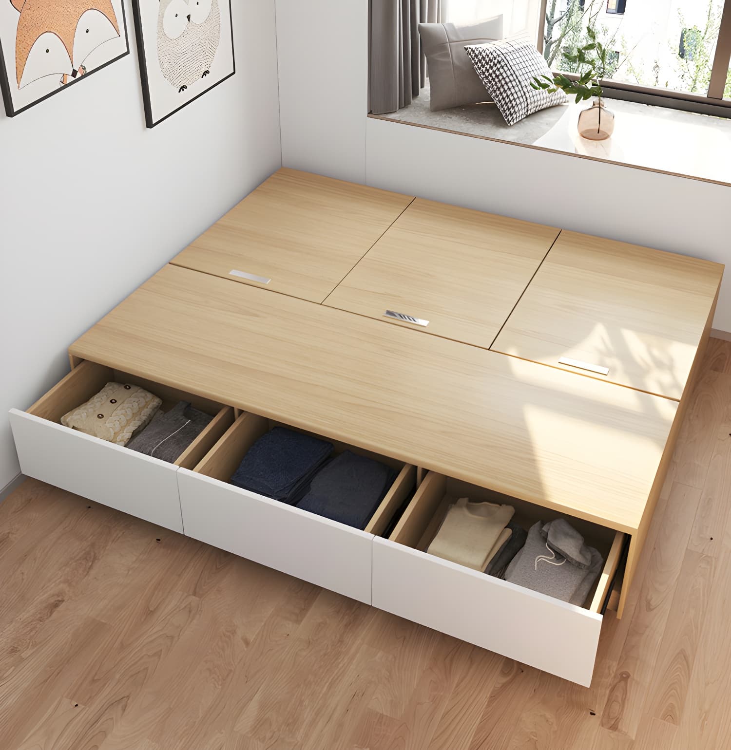 Contemporary Natural Wood Mattress Included Lift Up Storage Bed Frame thumbnail 10