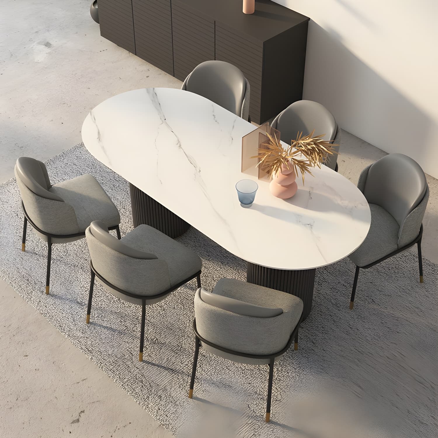 Simplicity Style Oval Dining Table Imitation Marble Home Furniture thumbnail 4