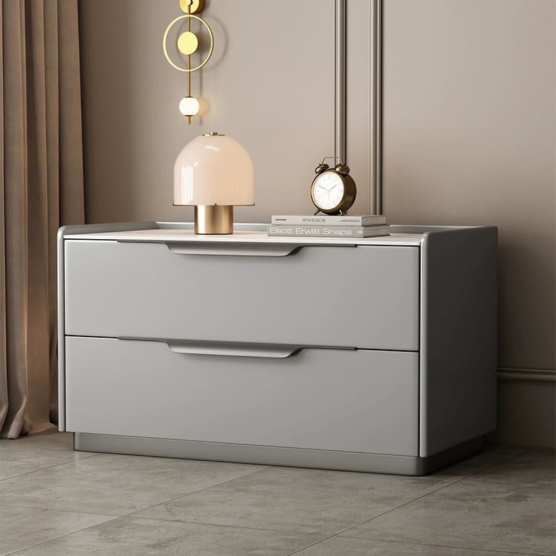 Modern Wooden Nightstand with 2 Drawers in Low Height - Stone Countertop Included thumbnail 2
