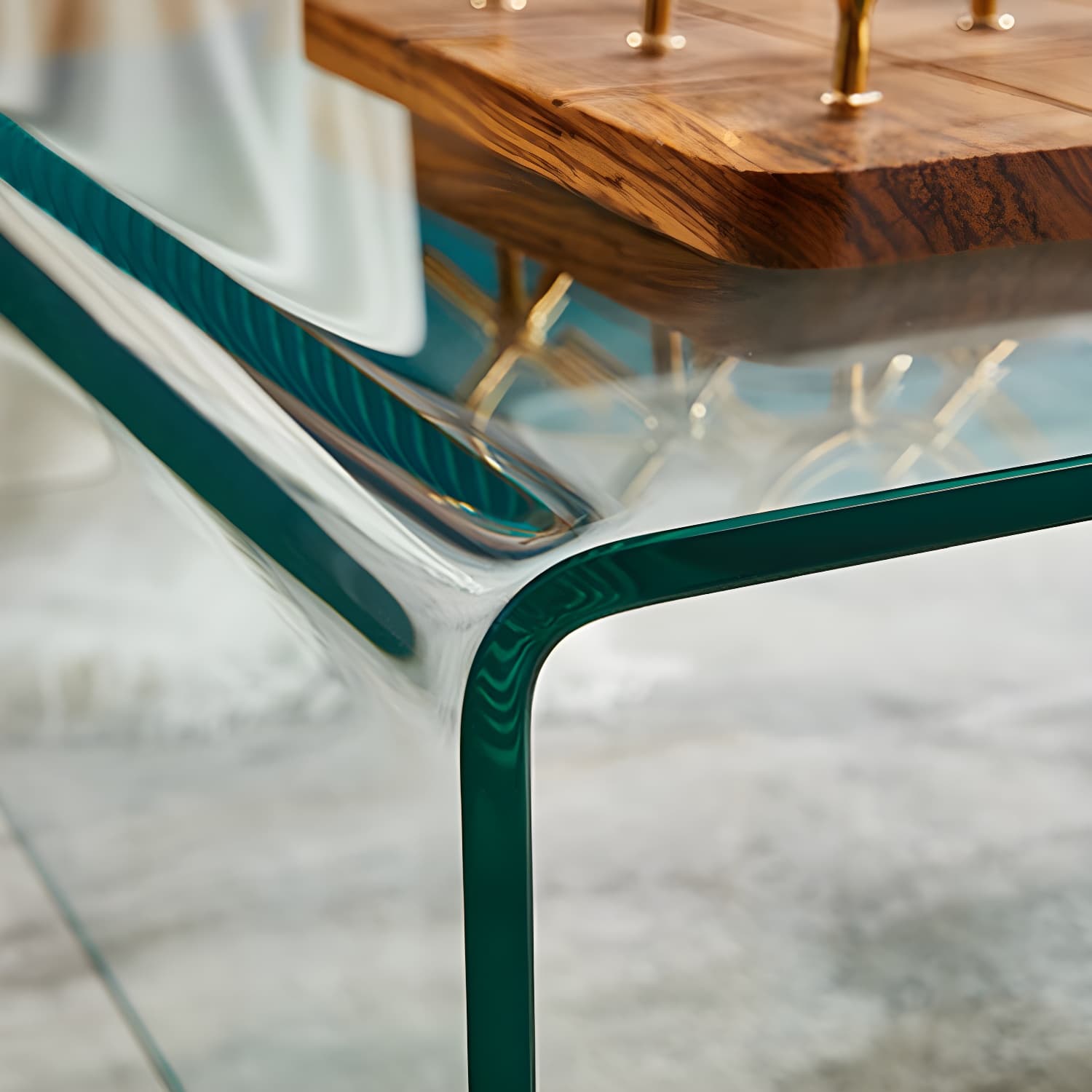 Modern Rectangle Glass Coffee Table Sled Base Cocktail Table with Shelf thumbnail 8