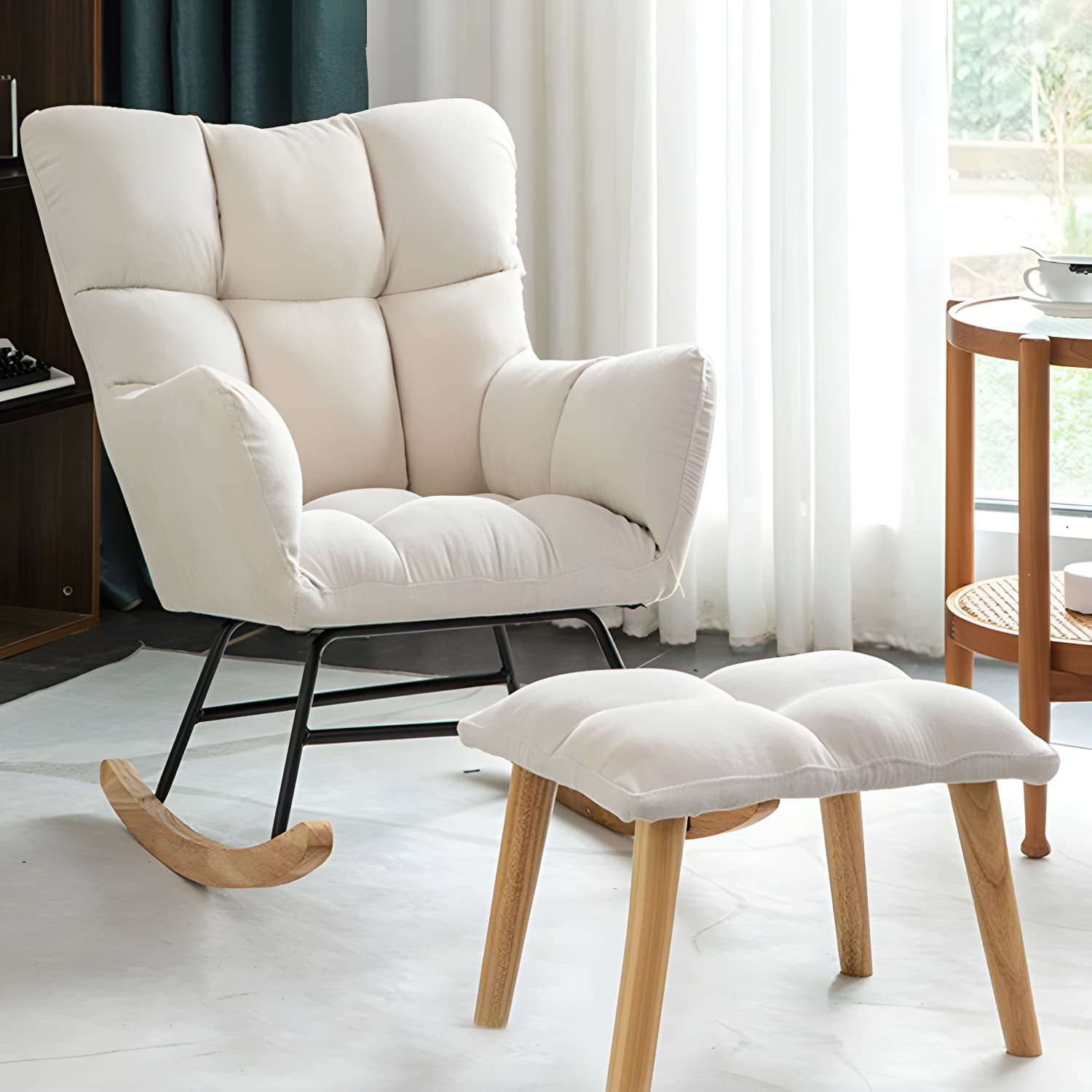 Modern Rocker Chair Upholstered Dark Legs Glider Button-Tufted thumbnail 23