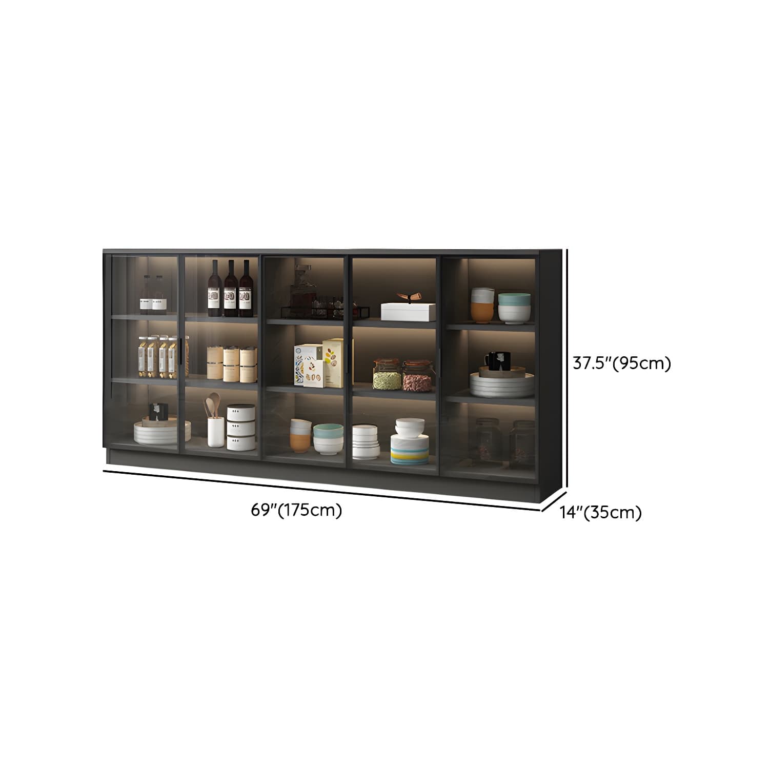 Black Modern Wood Sideboard Credenza with Glass Doors and Interior Shelves thumbnail 16