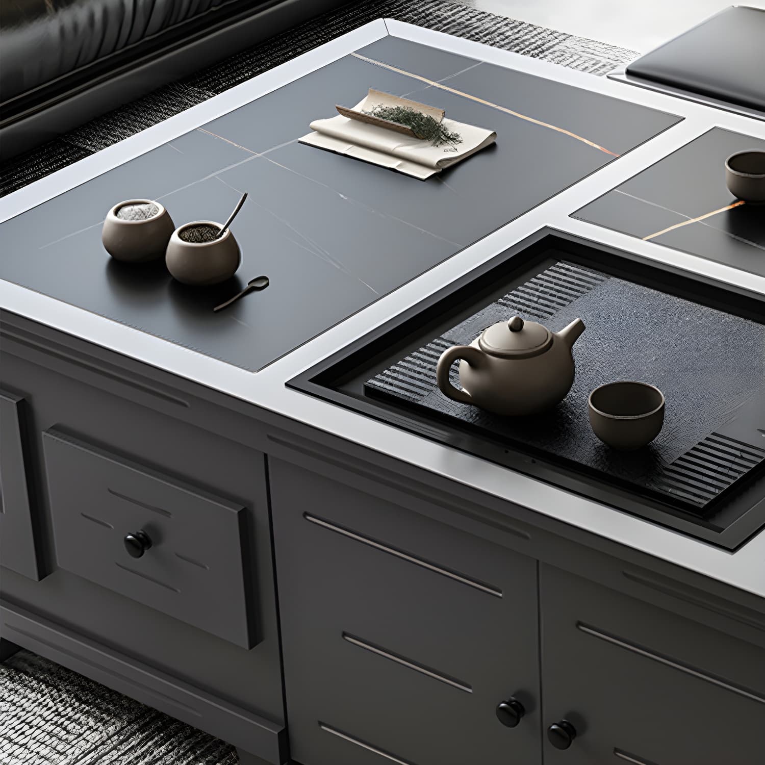 Abstract Slate Coffee Cocktail Table with Storage Drawers Rectangle thumbnail 14