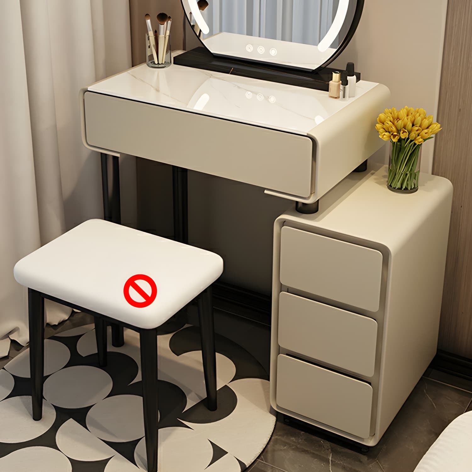 Solid Wood Stylish Makeup Vanity Set with Drawers in Modern Style thumbnail 13