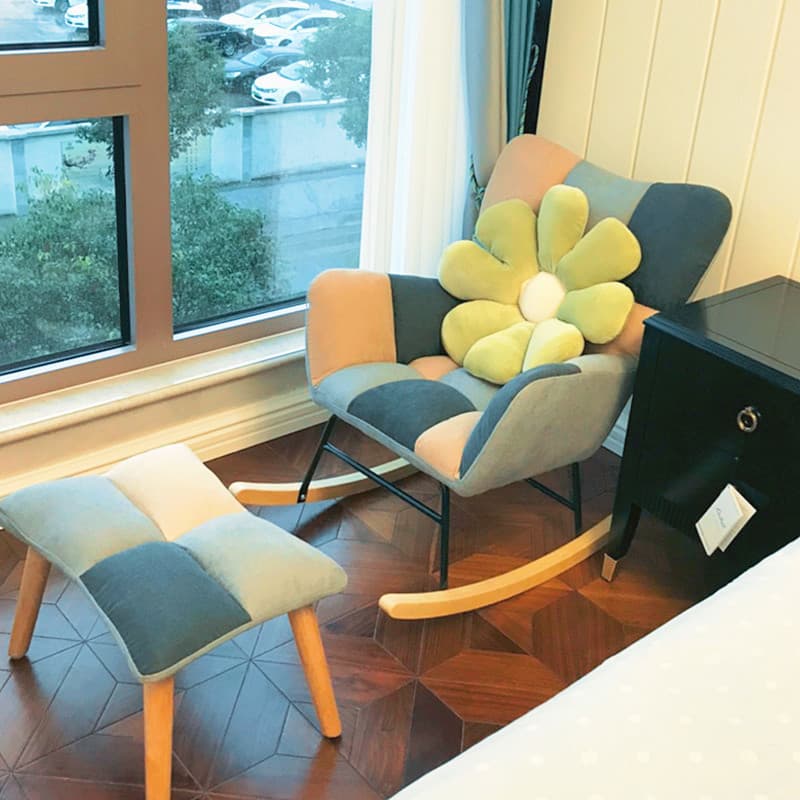 Contemporary Alloy Cushioned Living Room Rocking Chair 2 Piece Set with Footstool & Recessed Arm thumbnail 13