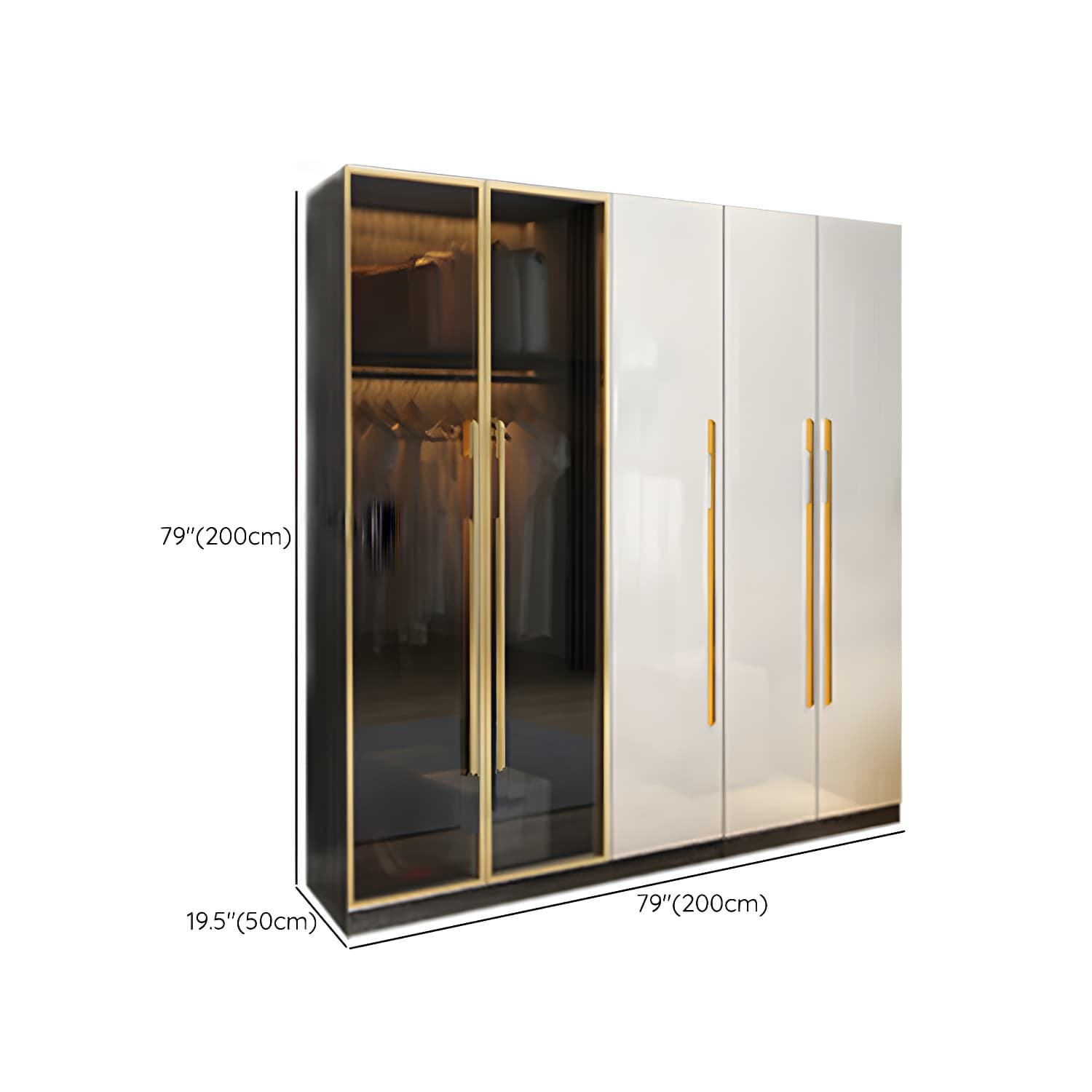 Modern Tempered Glass Doors Wardrobe Wood Frame Wardrobe without Light thumbnail 15