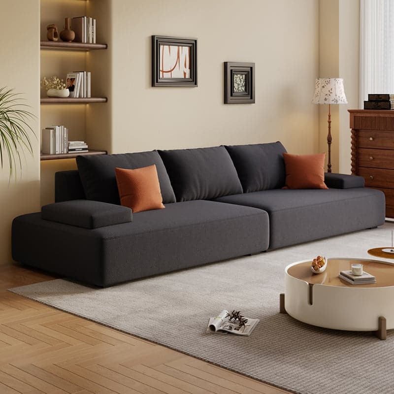 Modish Solid Color Stain Resistant Standard Sofa in Black/Light Gray/Beige for 6-Seater with 2 Pillows thumbnail 2