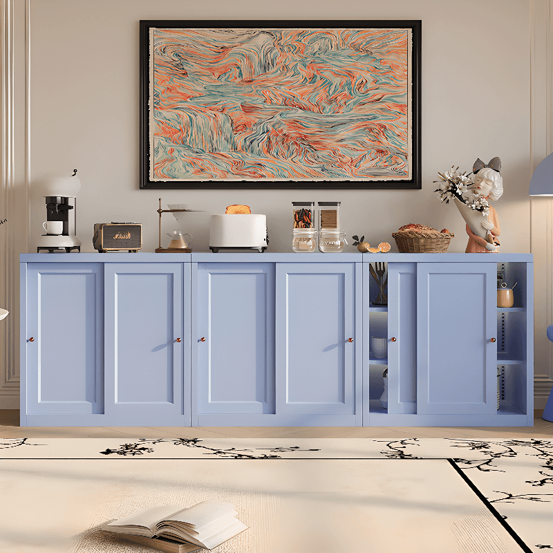 Art Deco Standard/Wide Oven Cabinet with Kitchen Cupboards, Iron Countertop, and Adjustable Sliding Doors thumbnail 7