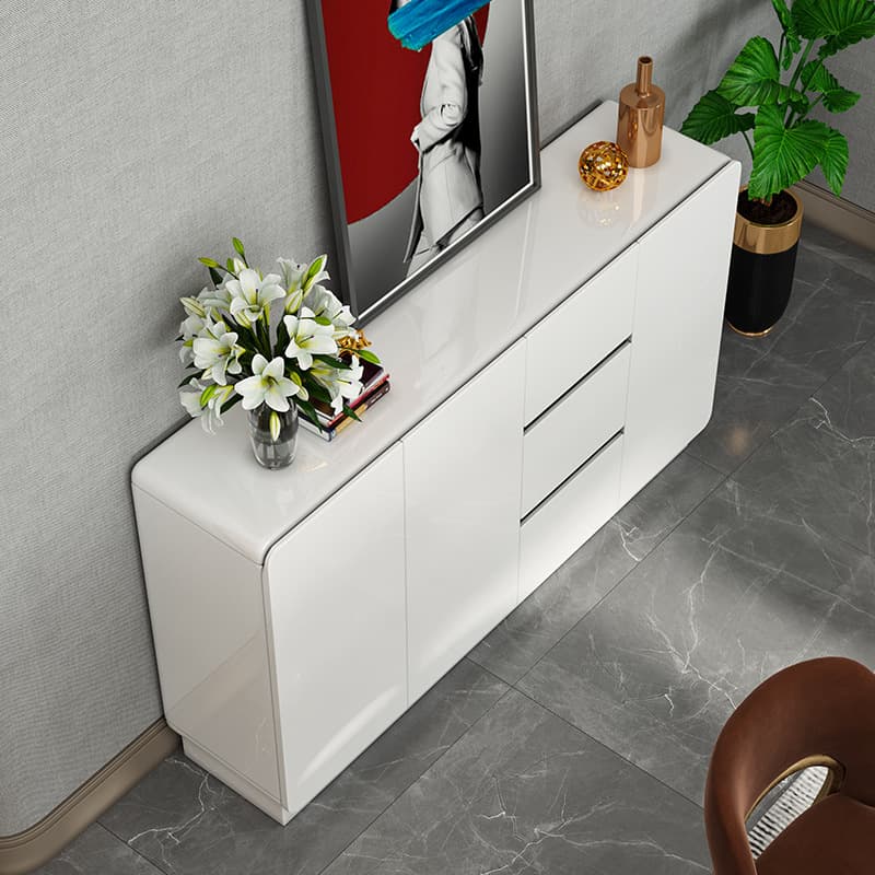 White Trendy Kitchen Storage with 3 Drawers, Standard/Narrow Size, Lumber Countertop, Variable Shelf, and Multiple Doors Options thumbnail 1